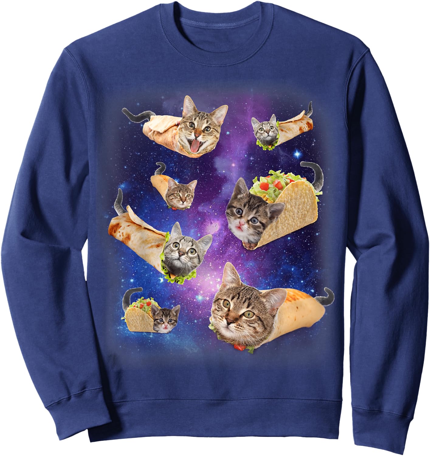 Burrito Cat and Taco Cat Space Galaxy Meme Tacocat Silly Sweatshirt - Sweatshirt | Navy