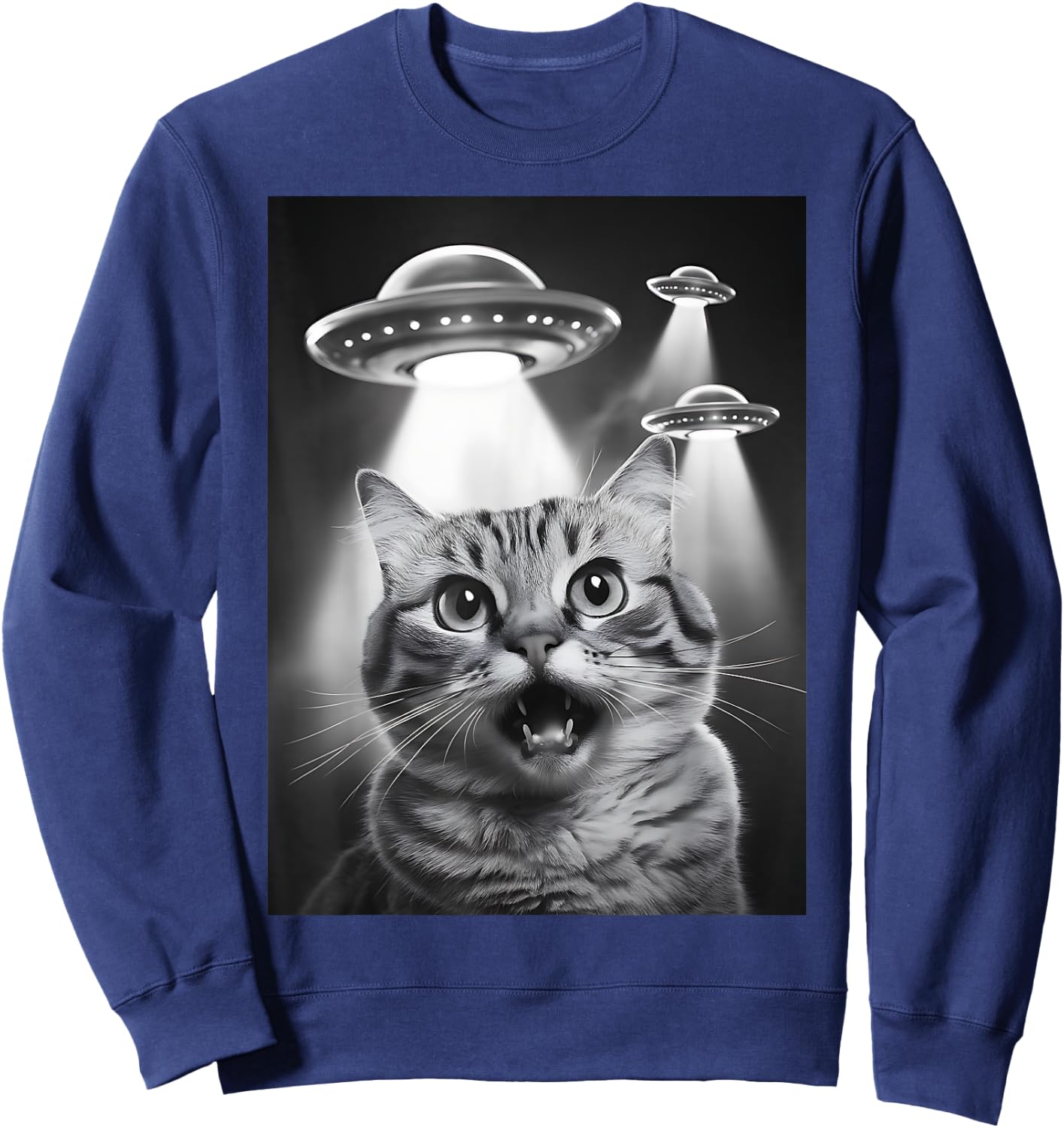 Alien UFO Funny Cat Selfie Sweatshirt - Sweatshirt | Navy