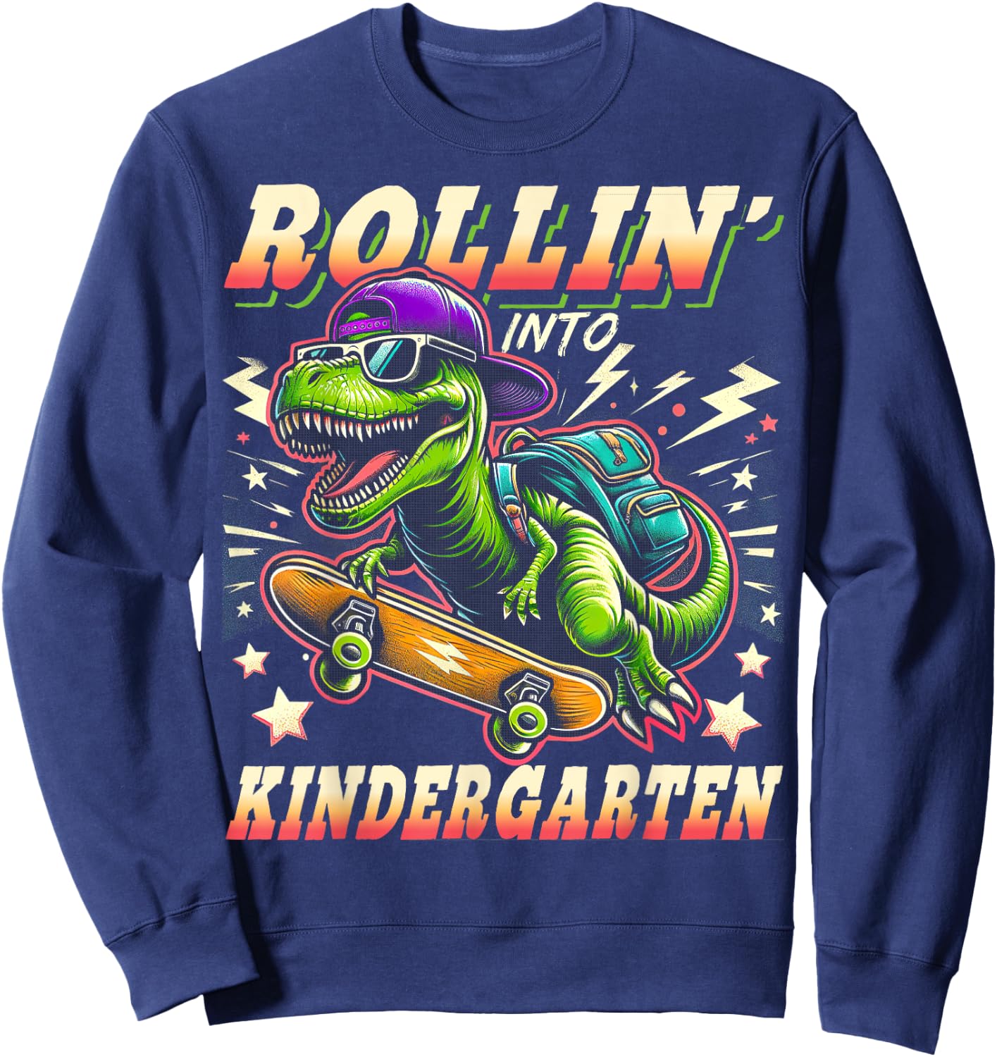 Back to School Kindergarten Dinosaur First Day of School Boy Sweatshirt - Sweatshirt | Navy