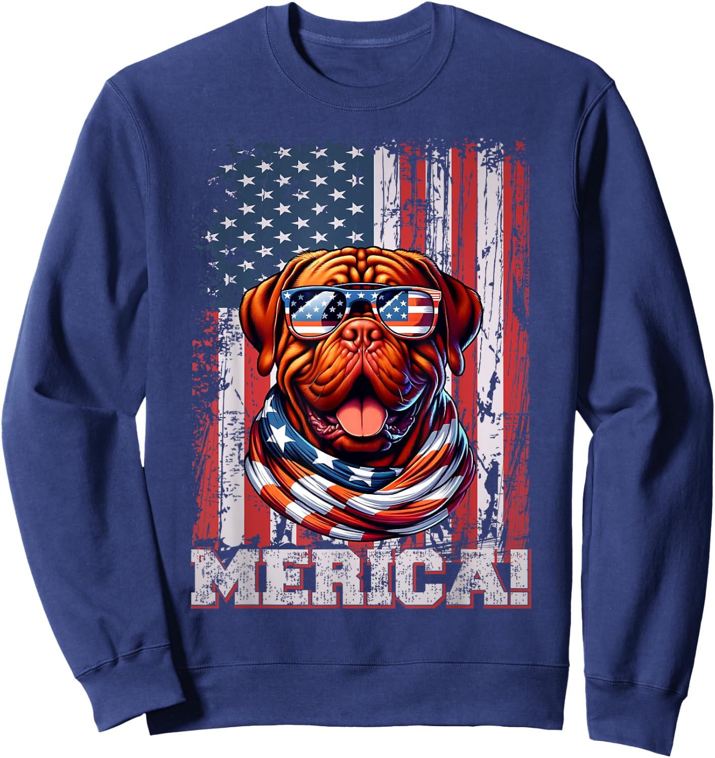 Dogue de Bordeaux Dog Lover US Flag 4th Of July Patriotic Sweatshirt - Sweatshirt | Navy