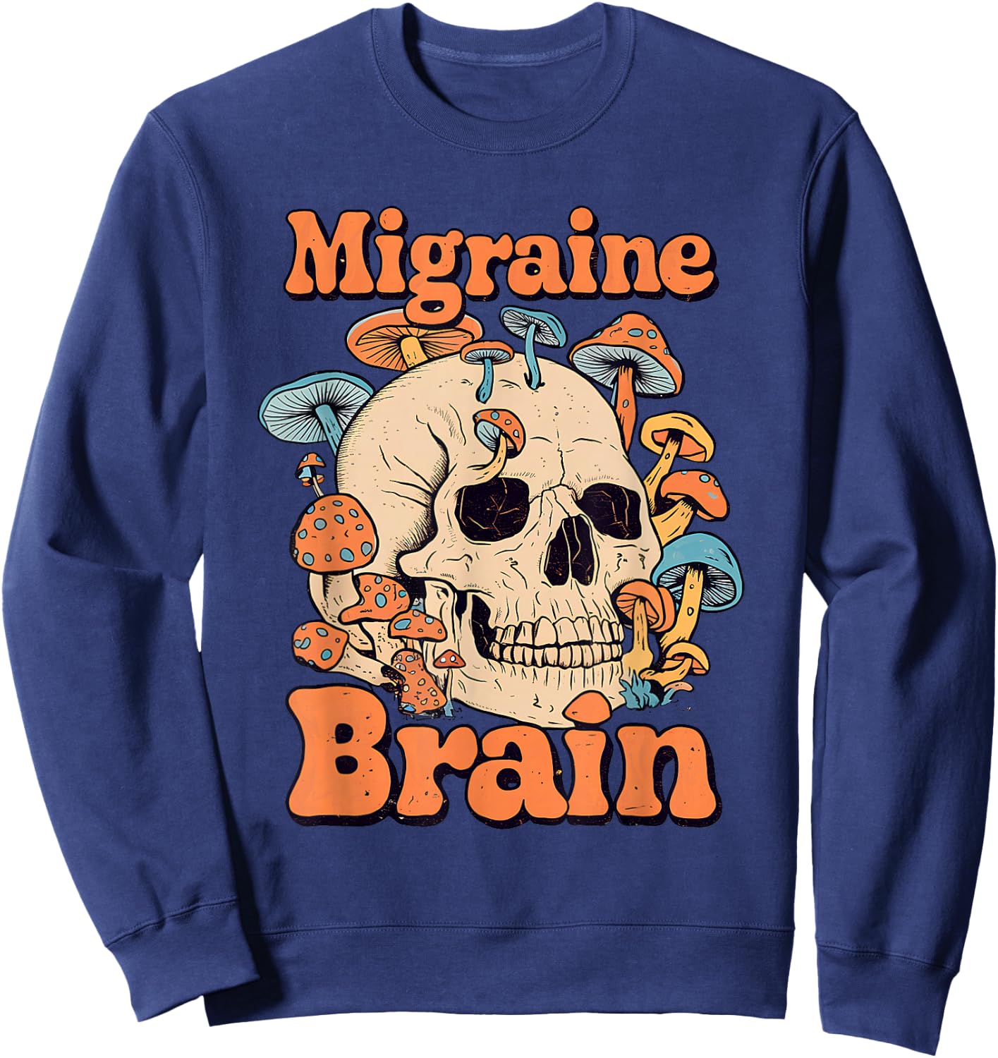 Chronic Migraine Awareness Month Brain Skull Purple Ribbon Sweatshirt - Sweatshirt | Navy