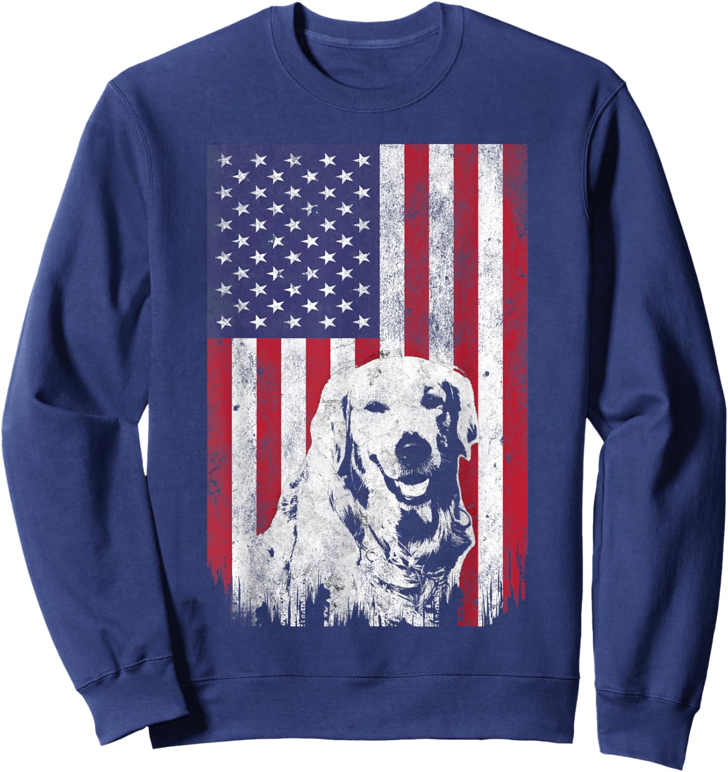 4th Of July Golden Retriever American Flag T Shirt Patriotic Women Kids Men Sweatshirt - Sweatshirt | Navy