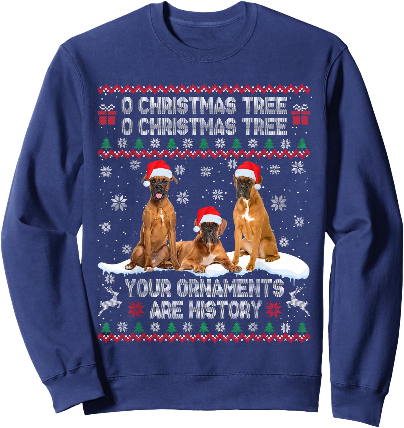 Boxer Dog Ugly Sweater Christmas Light Xmas Pajama Sweatshirt - Sweatshirt | Navy