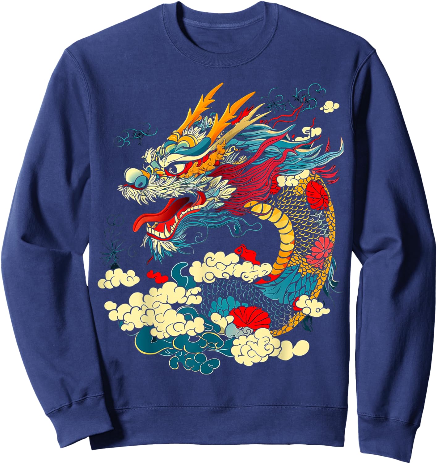 Asian Dragon Motif Mythical Art Asian Dragon Sweatshirt - Sweatshirt | Navy