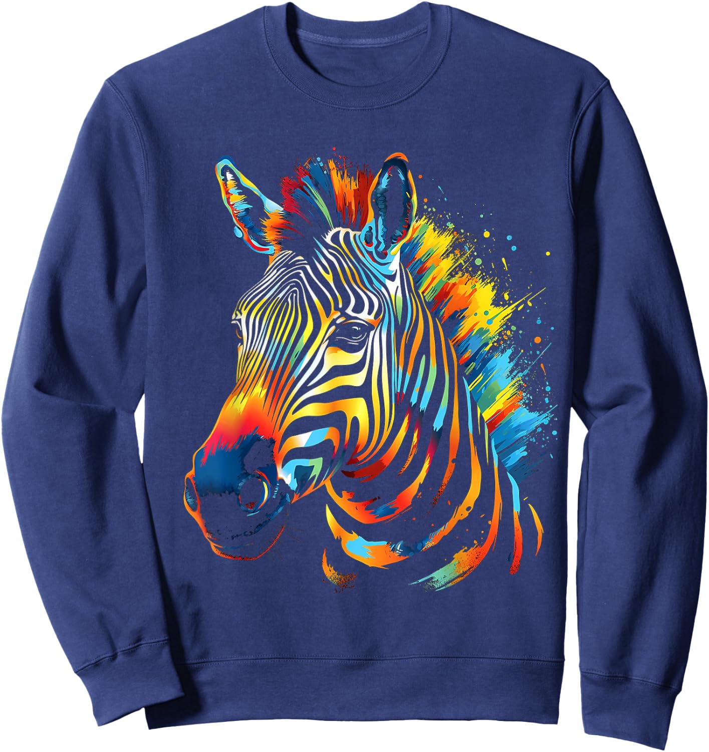 Zebra Colorful Animal Motif Art Zebra Sweatshirt - Sweatshirt | Navy