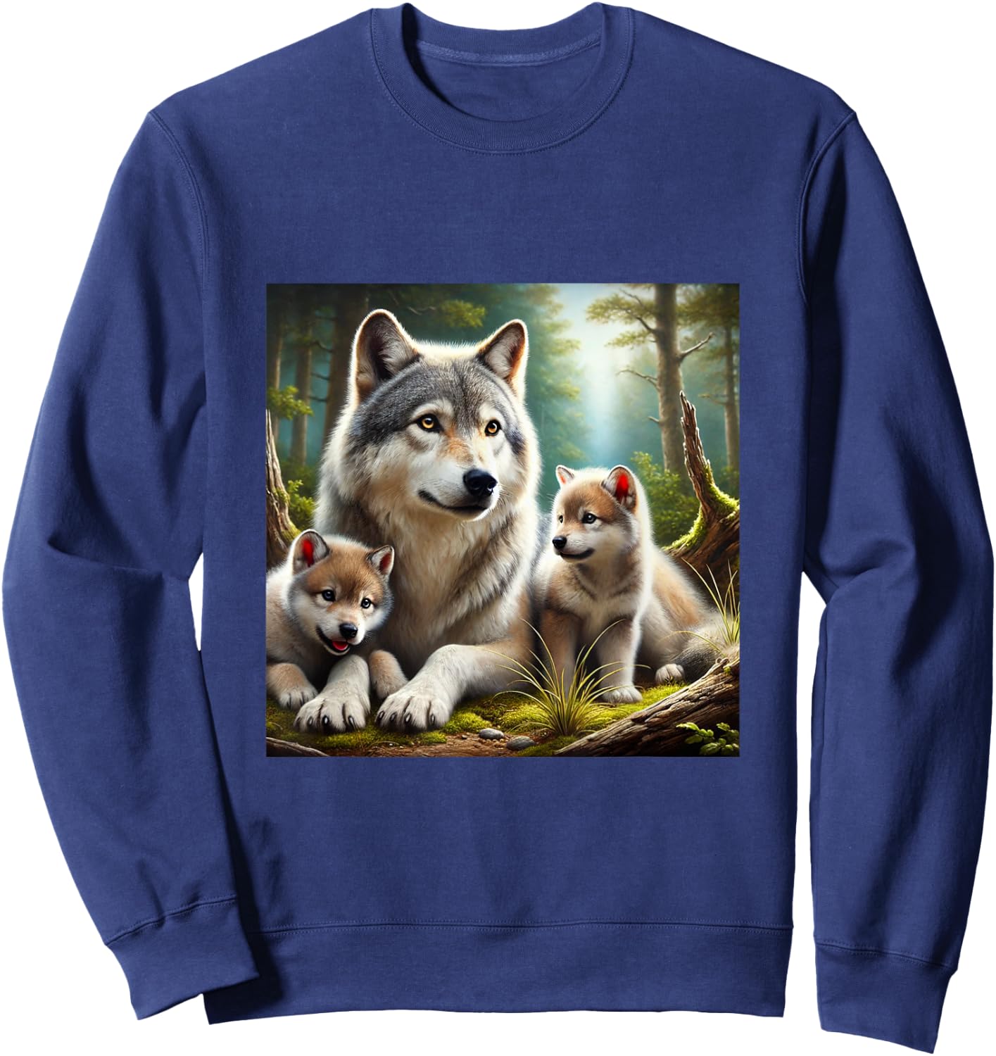 Wolf mother with two cubs realistic cute youthful Sweatshirt - Sweatshirt | Navy