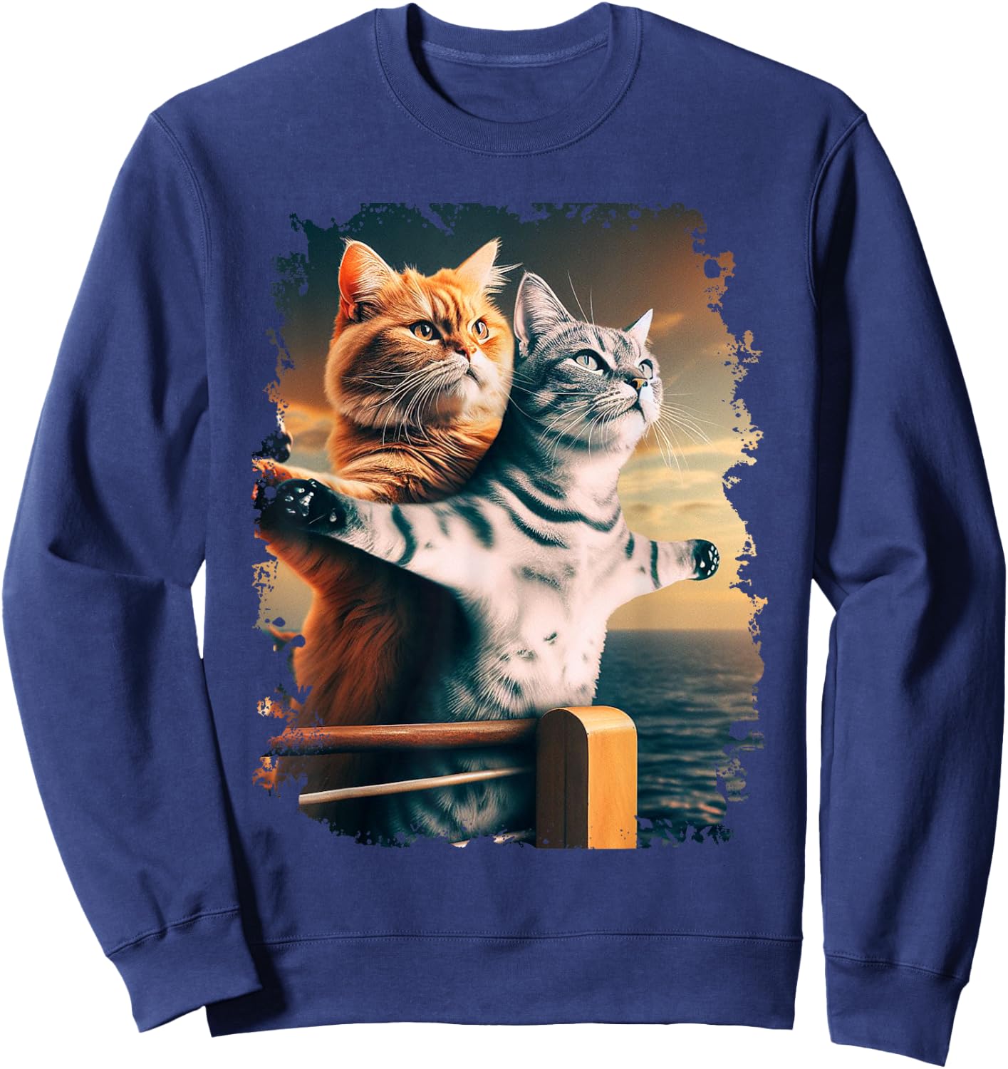 Titanic Meme Shirt for Kids Girls Funny Cat Titanic Sweatshirt - Sweatshirt | Navy