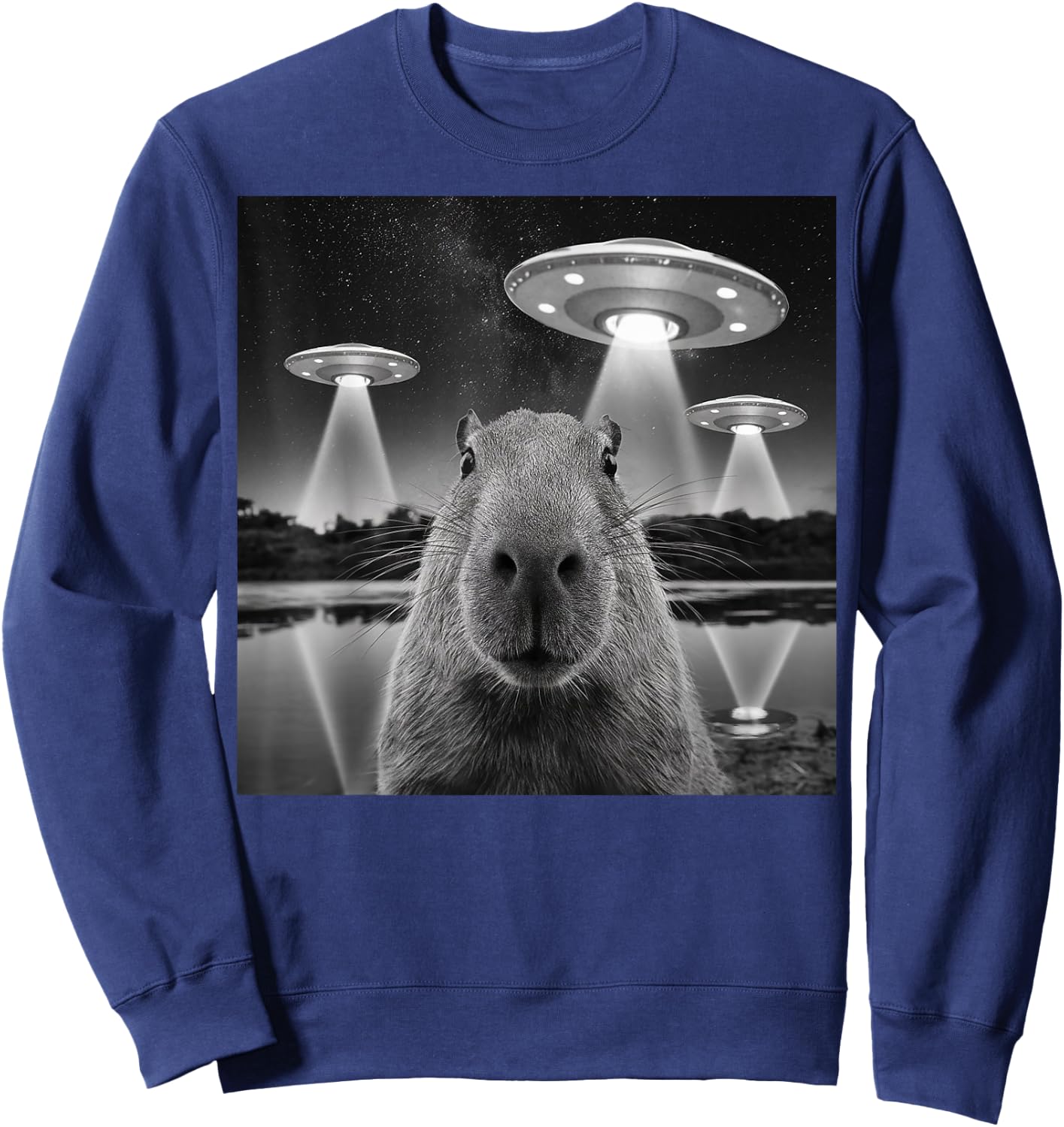 Capybara Selfie Alien UFO Gifts Men Women, Kid, Rodent Lover Sweatshirt - Sweatshirt | Navy