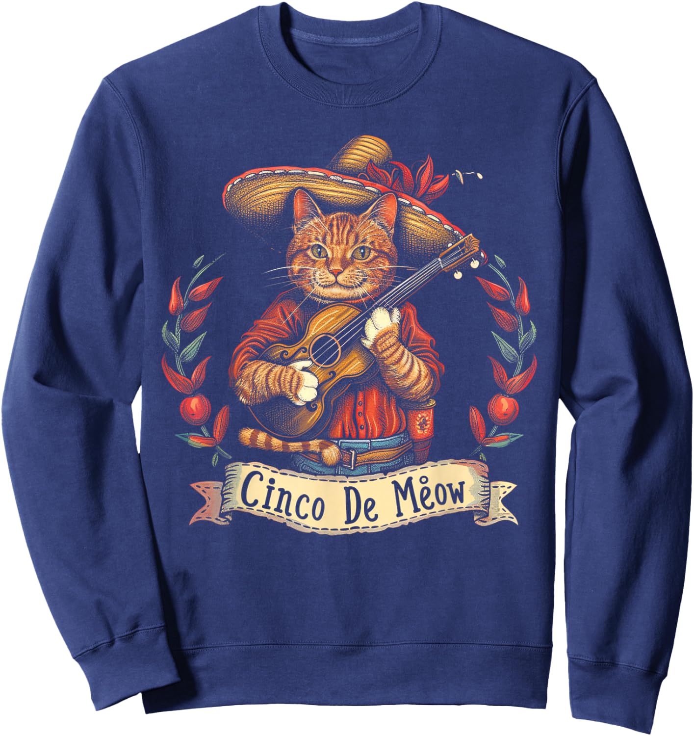 Cat - Cinco De Meow Mayo Mexican Fiesta Sweatshirt - Sweatshirt | Navy