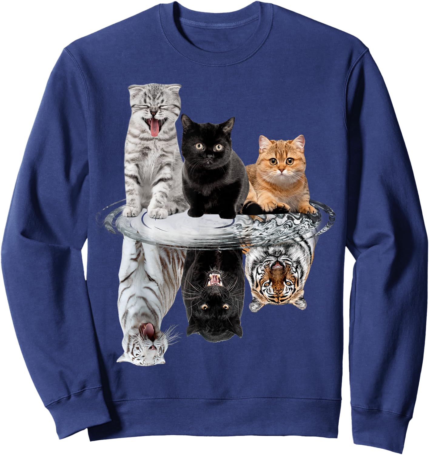 Three Cats Kittens Reflection Tiger Puma Leopard Sweatshirt - Sweatshirt | Navy