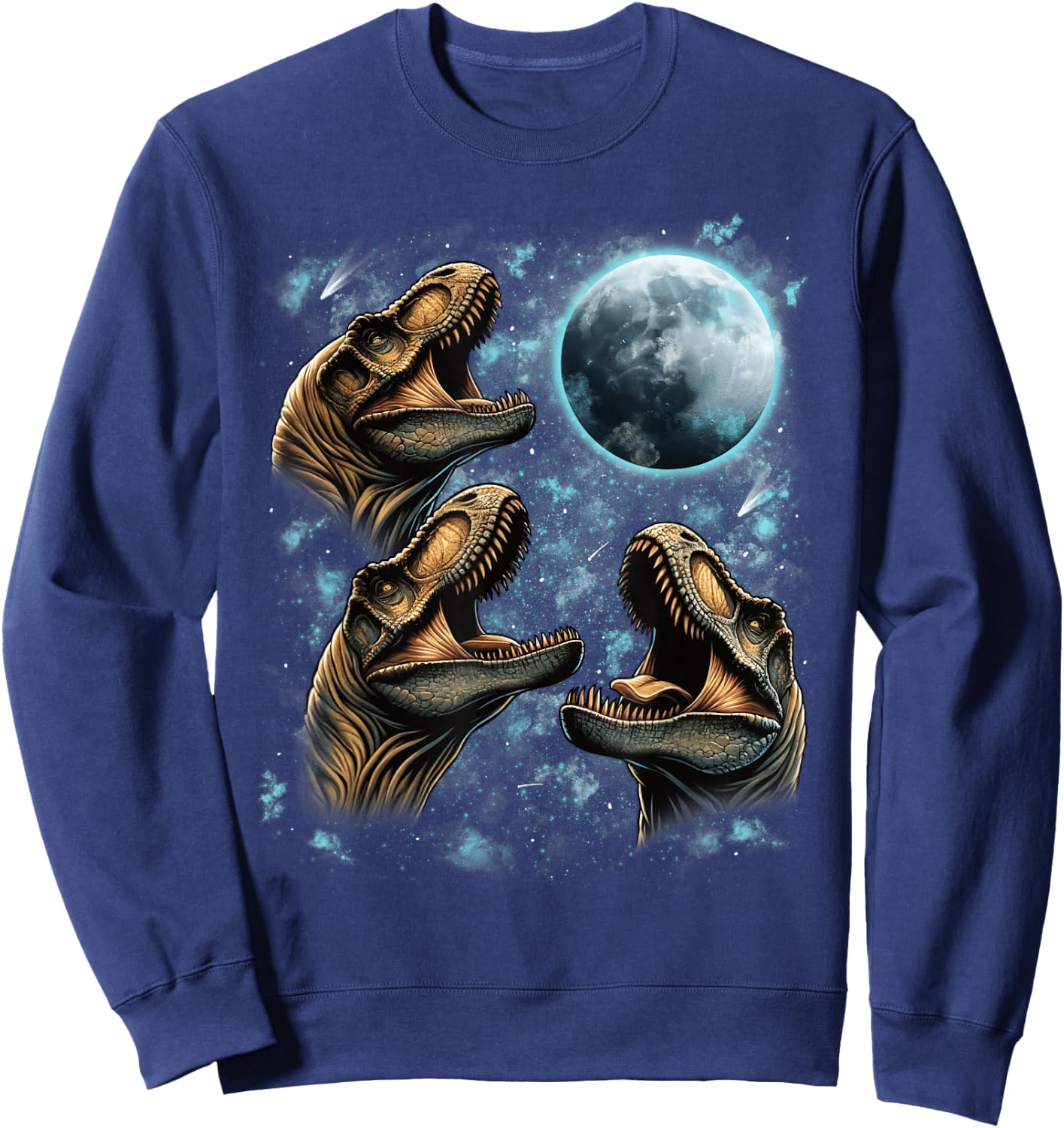 Three T-Rex Dinosaurs Howling At the Moon Funny Trex Howl Sweatshirt - Sweatshirt | Navy