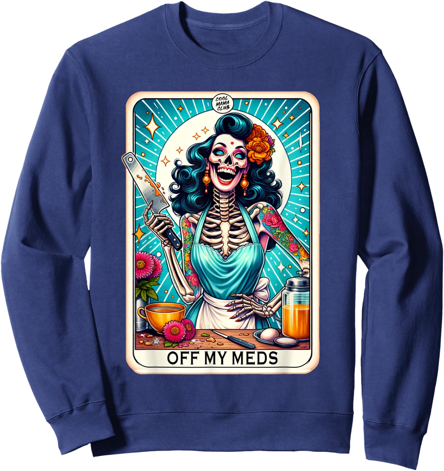 Cool Mama Club Tarot Card Skeleton Halloween Sweatshirt - Sweatshirt | Navy