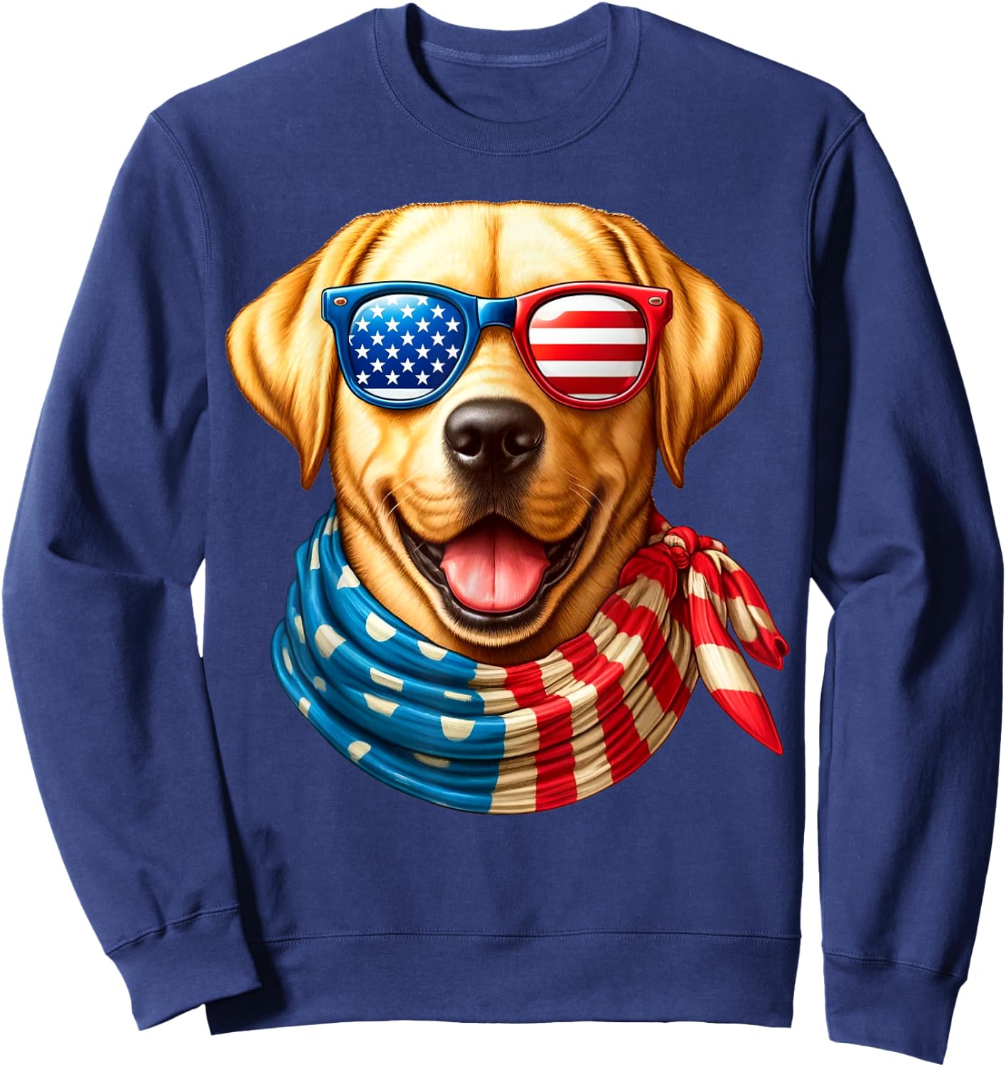 Labrador Retriever Dog American Flag Patriotic 4th of July Sweatshirt - Sweatshirt | Navy