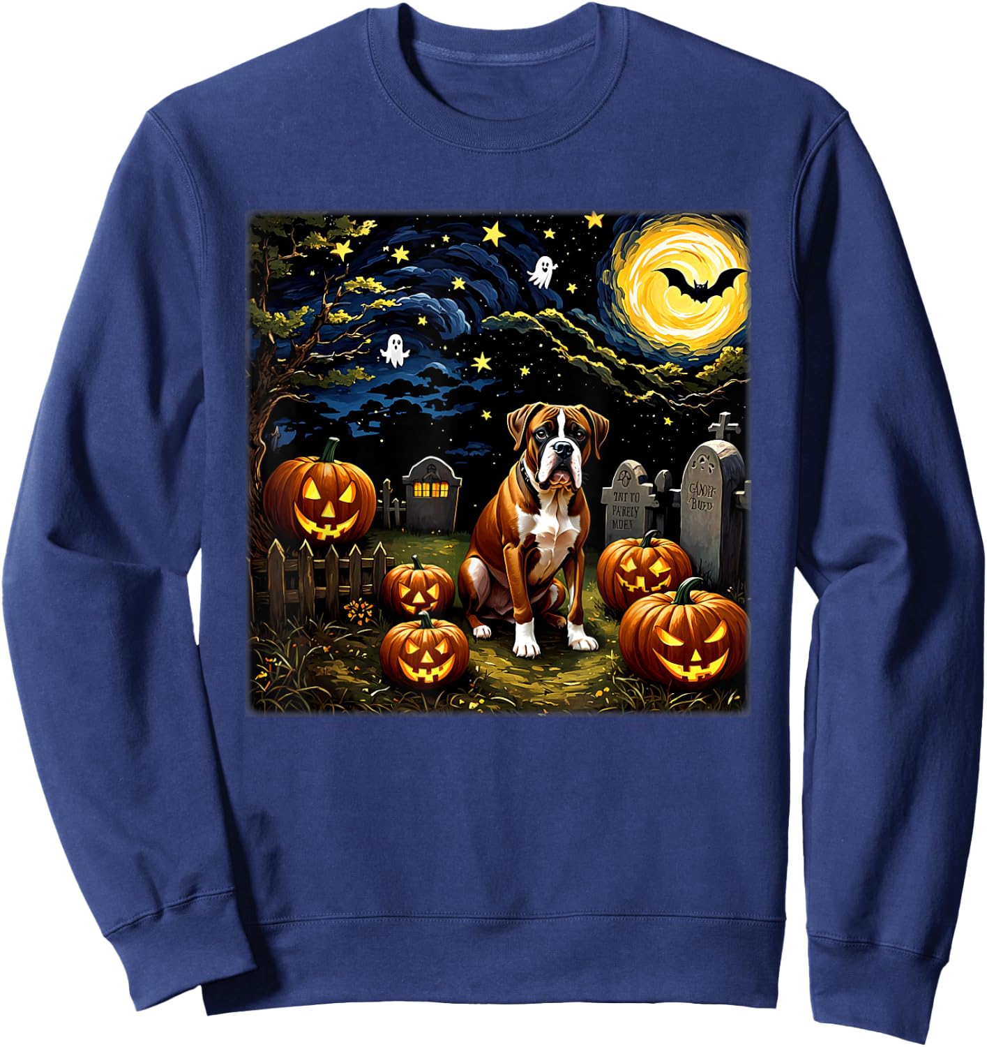 Spooky Halloween Boxer Dog Starry Night Women Kids Sweatshirt - Sweatshirt | Navy