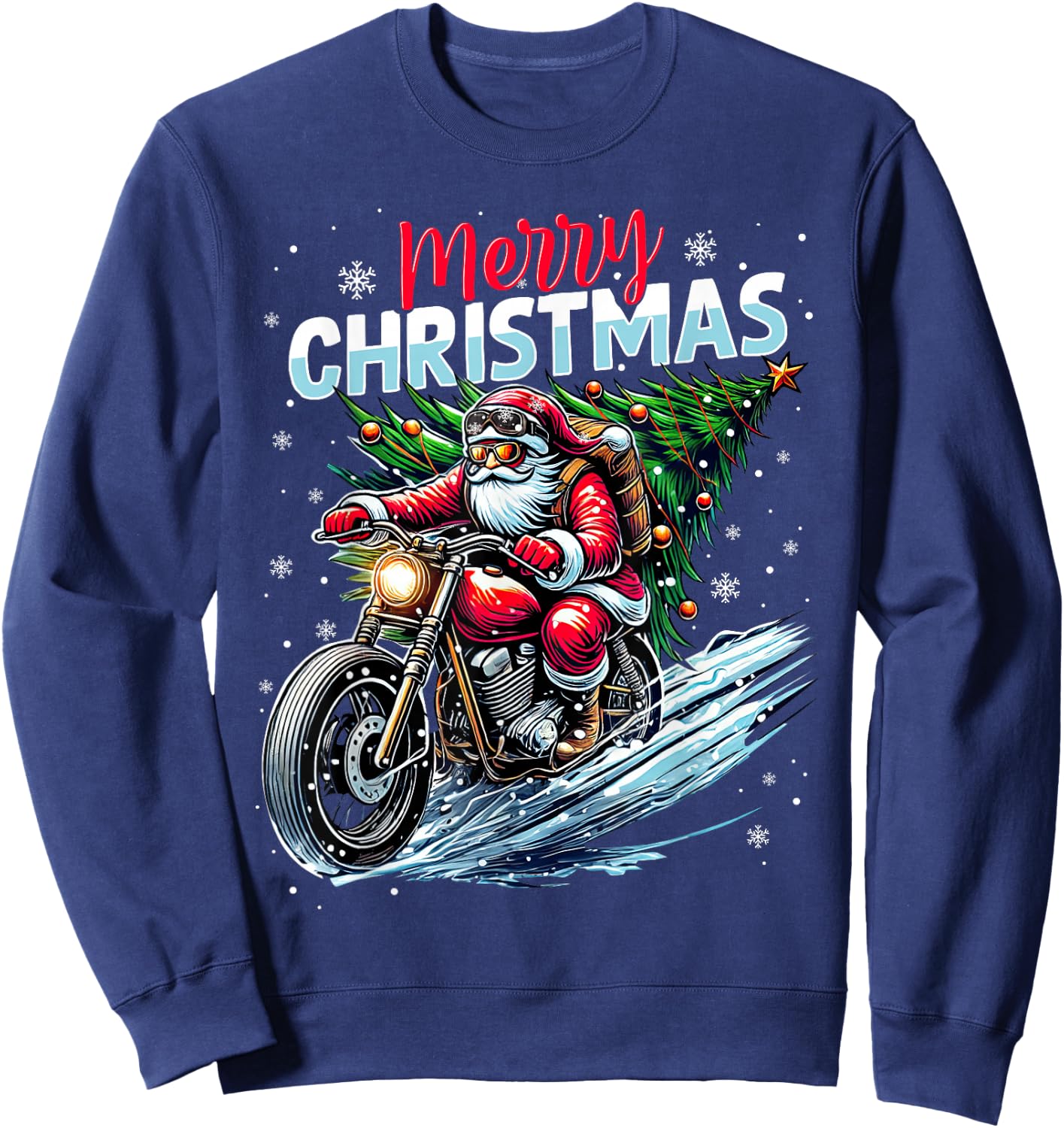 Merry Christmas Santa Riding Motorcycle Bike Biker Xmas 2025 Sweatshirt - Sweatshirt | Navy