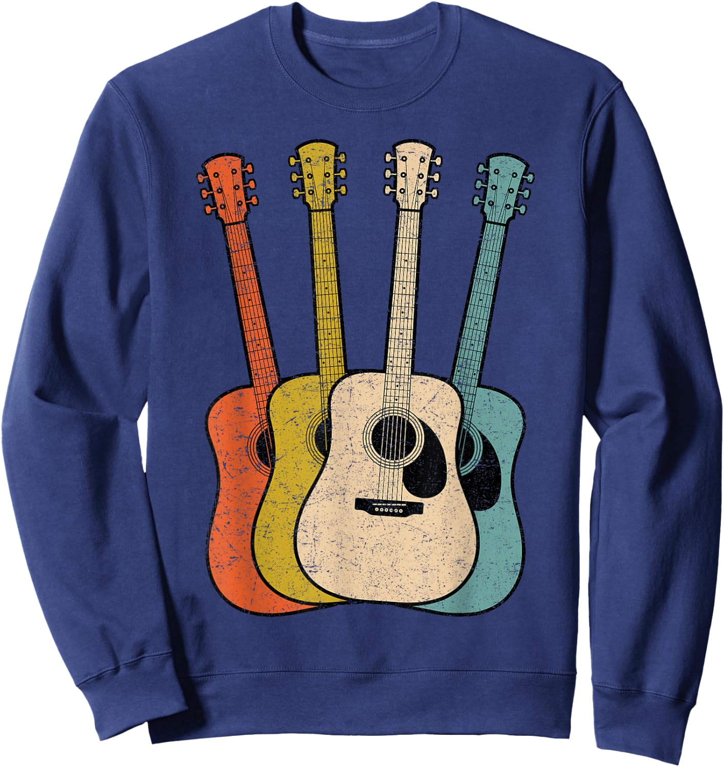 Retro Acoustic Guitar Vintage Guitarist Cool Music Graphic Sweatshirt - Sweatshirt | Navy