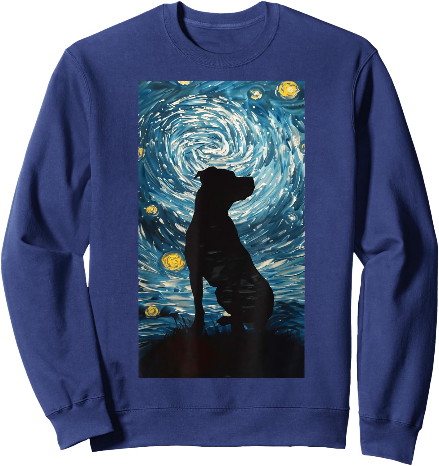 Silhouette Pitbull Against Dog Starry night Sweatshirt - Sweatshirt | Navy