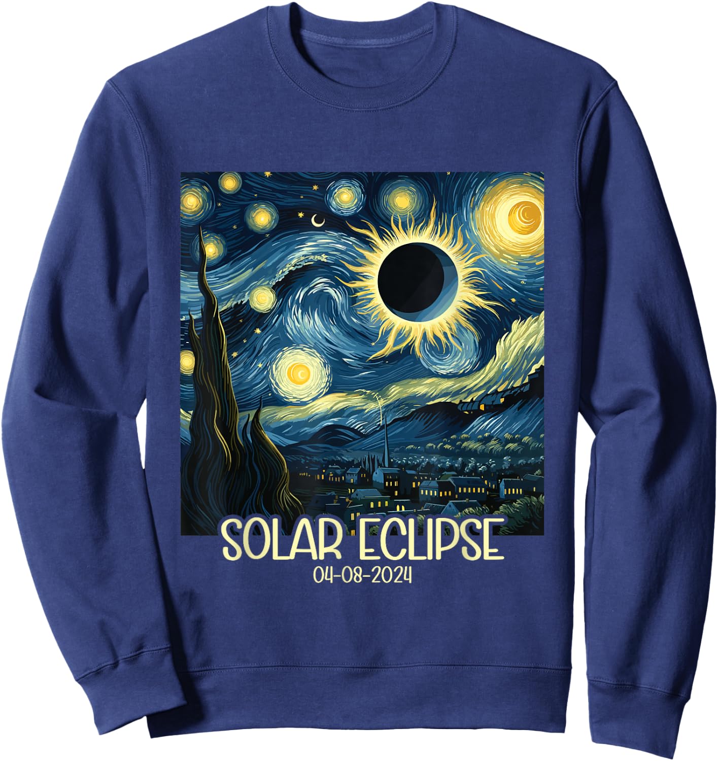 Van Gogh Starry Night Total Solar Eclipse April 8 2024 Sweatshirt - Sweatshirt | Navy