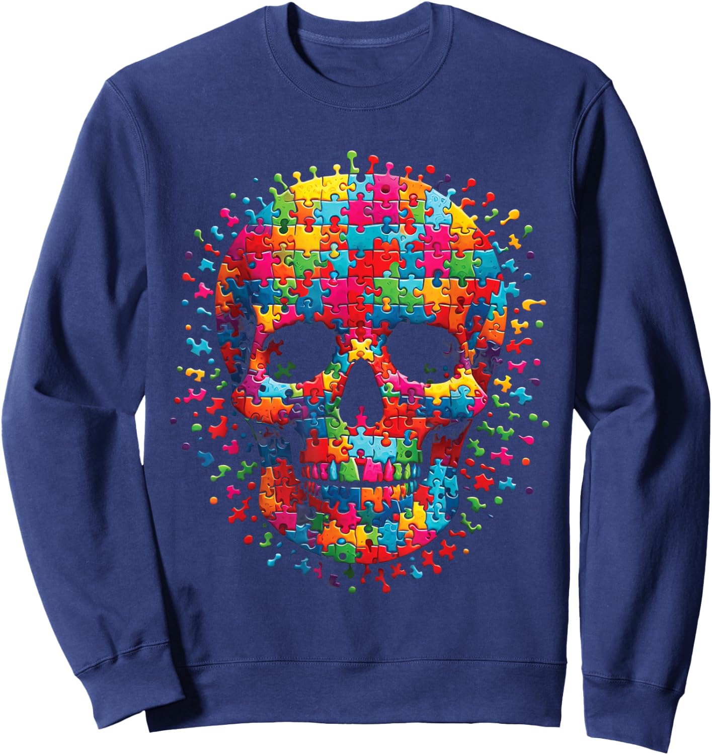 Skull Autism Awareness Autistic Supporter Men Women Boy Kids Sweatshirt - Sweatshirt | Navy