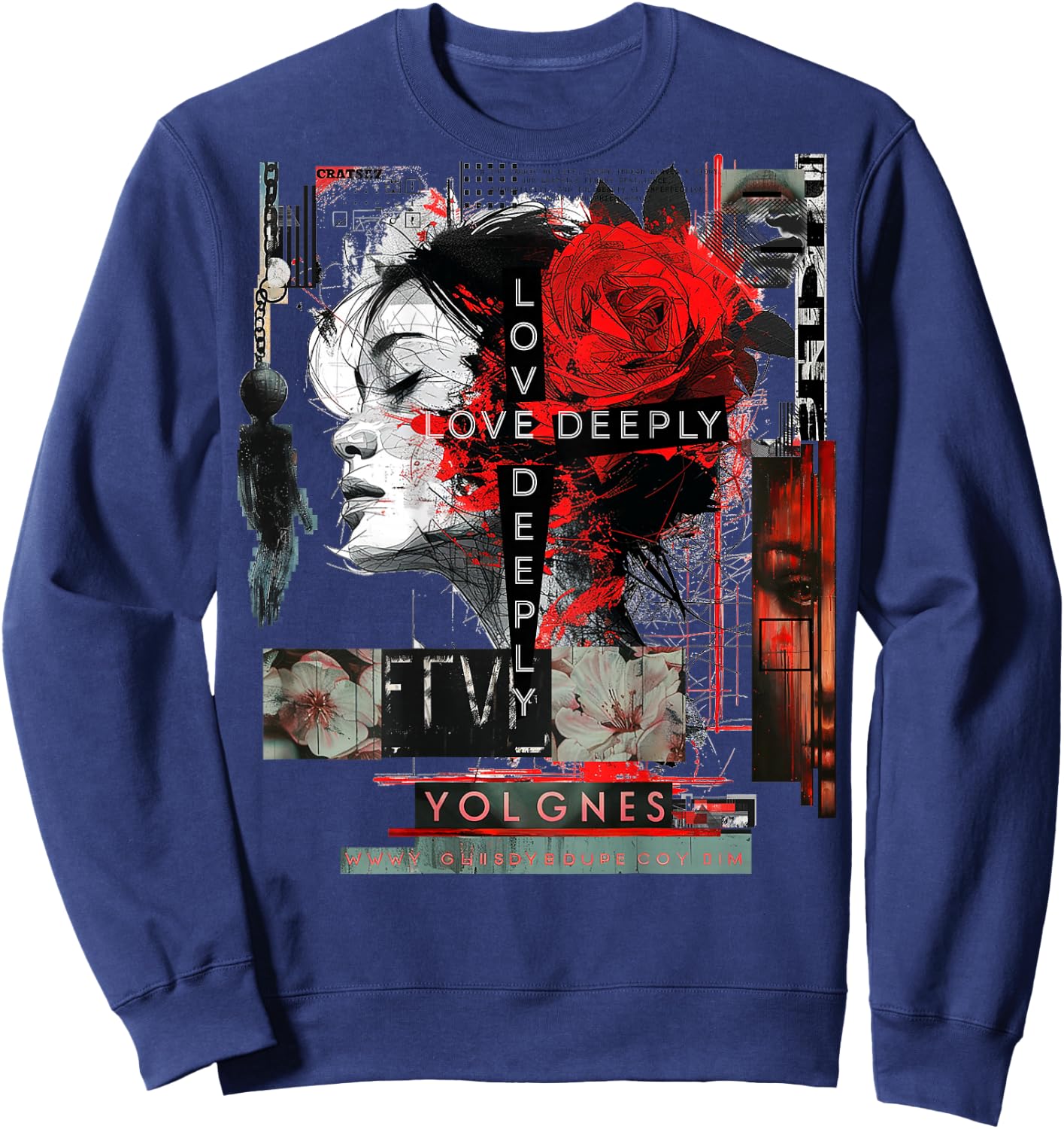 Rose | Backprint | Art Women Graphic Artwork Rose Sweatshirt - Sweatshirt | Navy