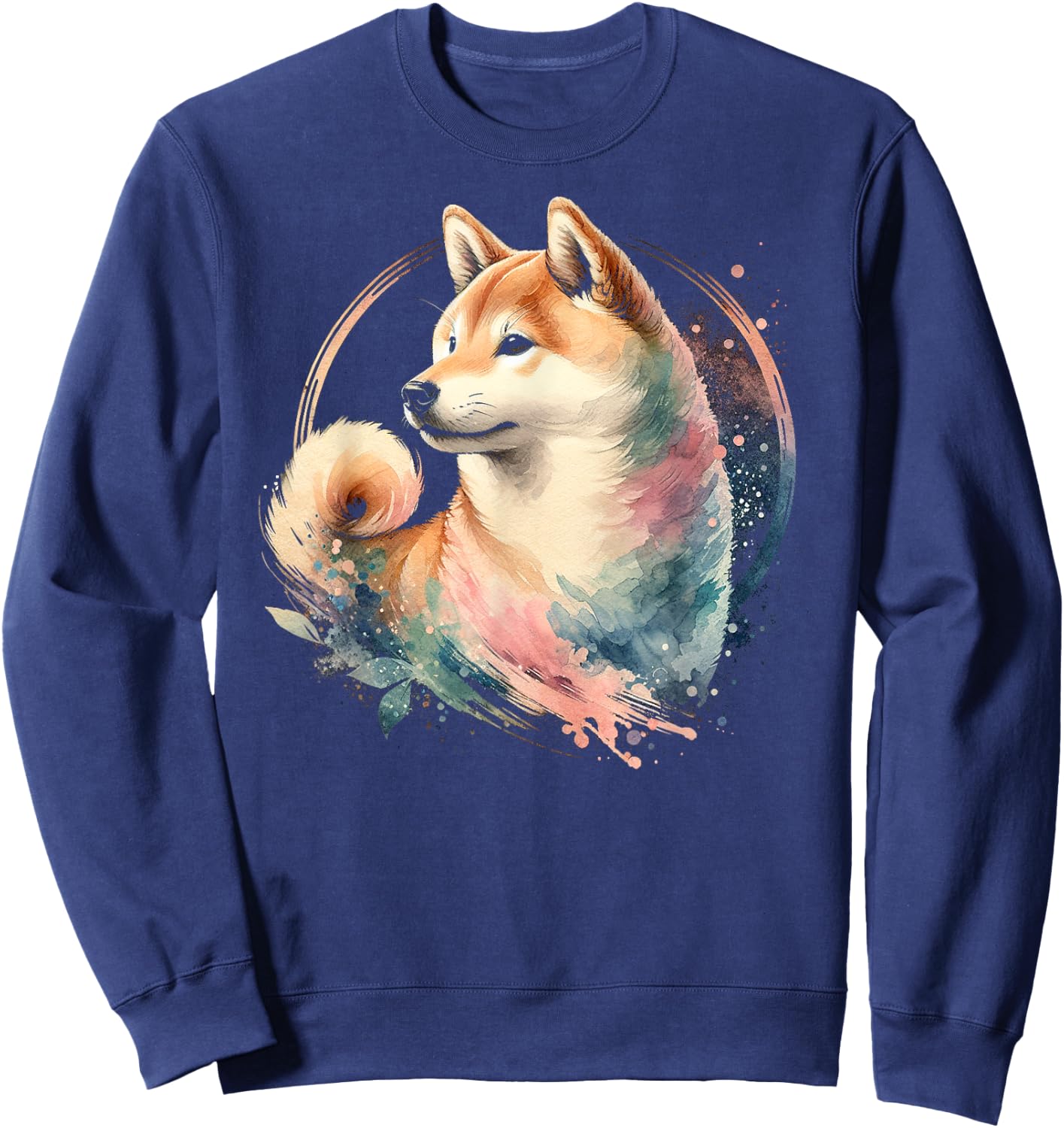 Graceful Shiba Inu in Watercolor Sweatshirt - Sweatshirt | Navy