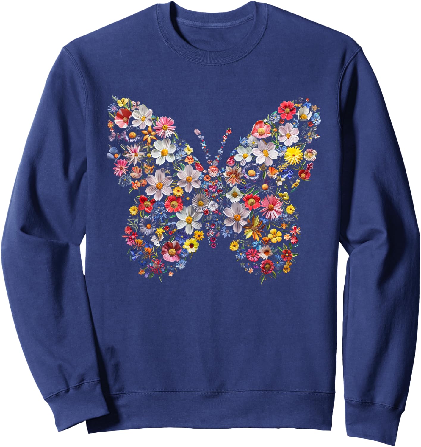 Graphic Beautiful Butterflies Flowers Funny Garden Design Sweatshirt - Sweatshirt | Navy
