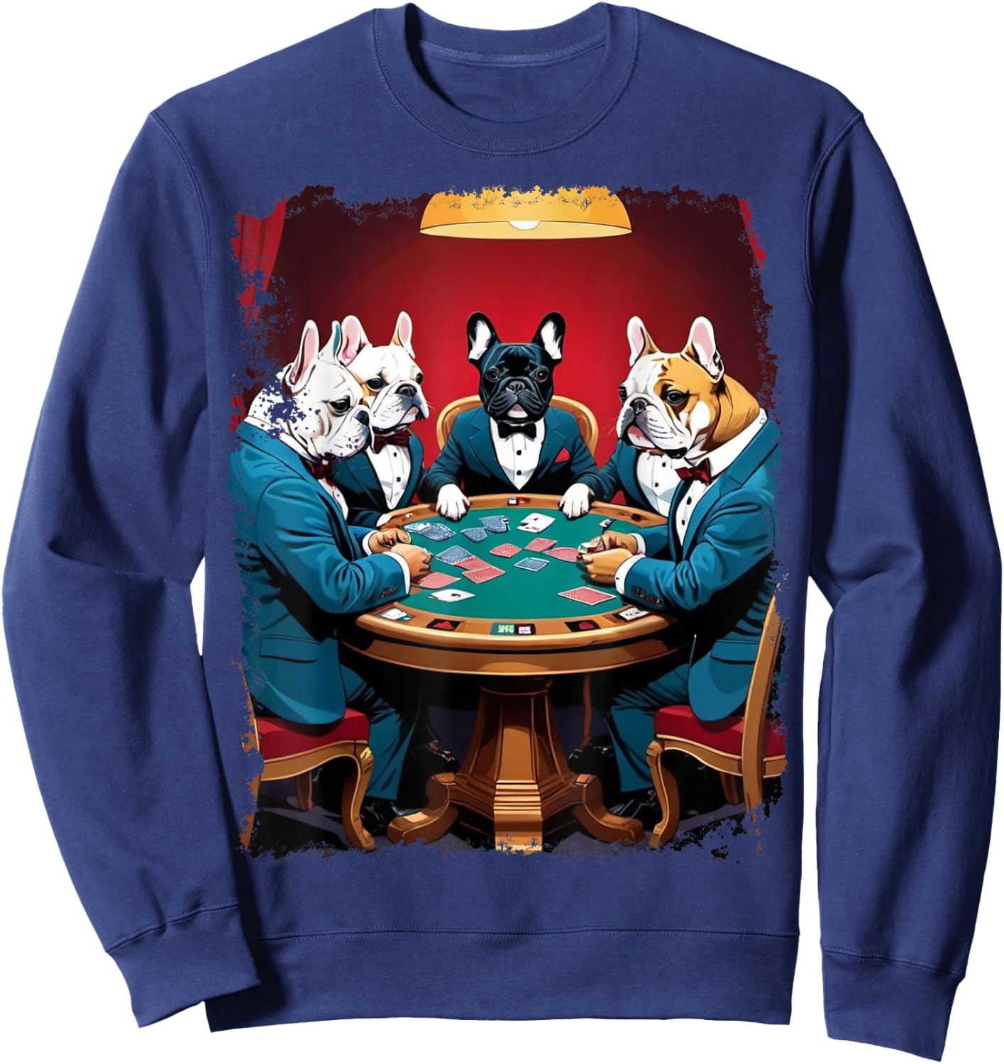 Pop Art Gambling French Bulldog Playing Poker Cards Sweatshirt - Sweatshirt | Navy