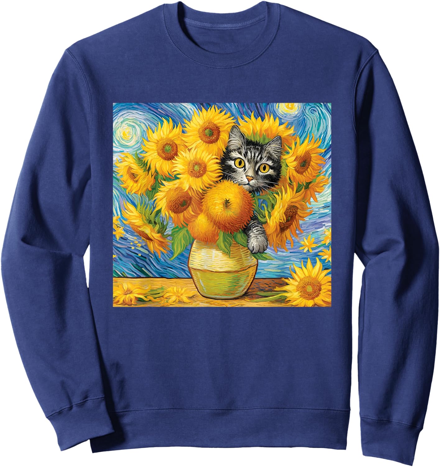 Van Gogh Sunflowers Kitten Sweatshirt - Sweatshirt | Navy