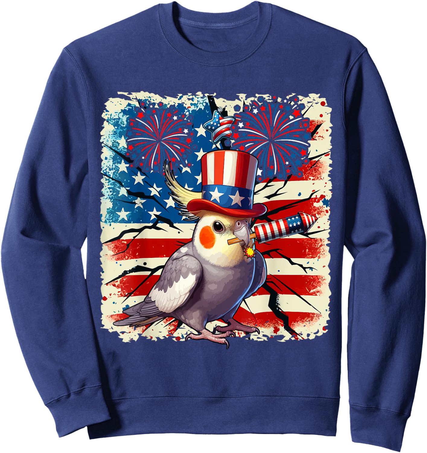 4th Of July US Flag Fireworks Cockatiel Costume Bird Lover Sweatshirt - Sweatshirt | Navy