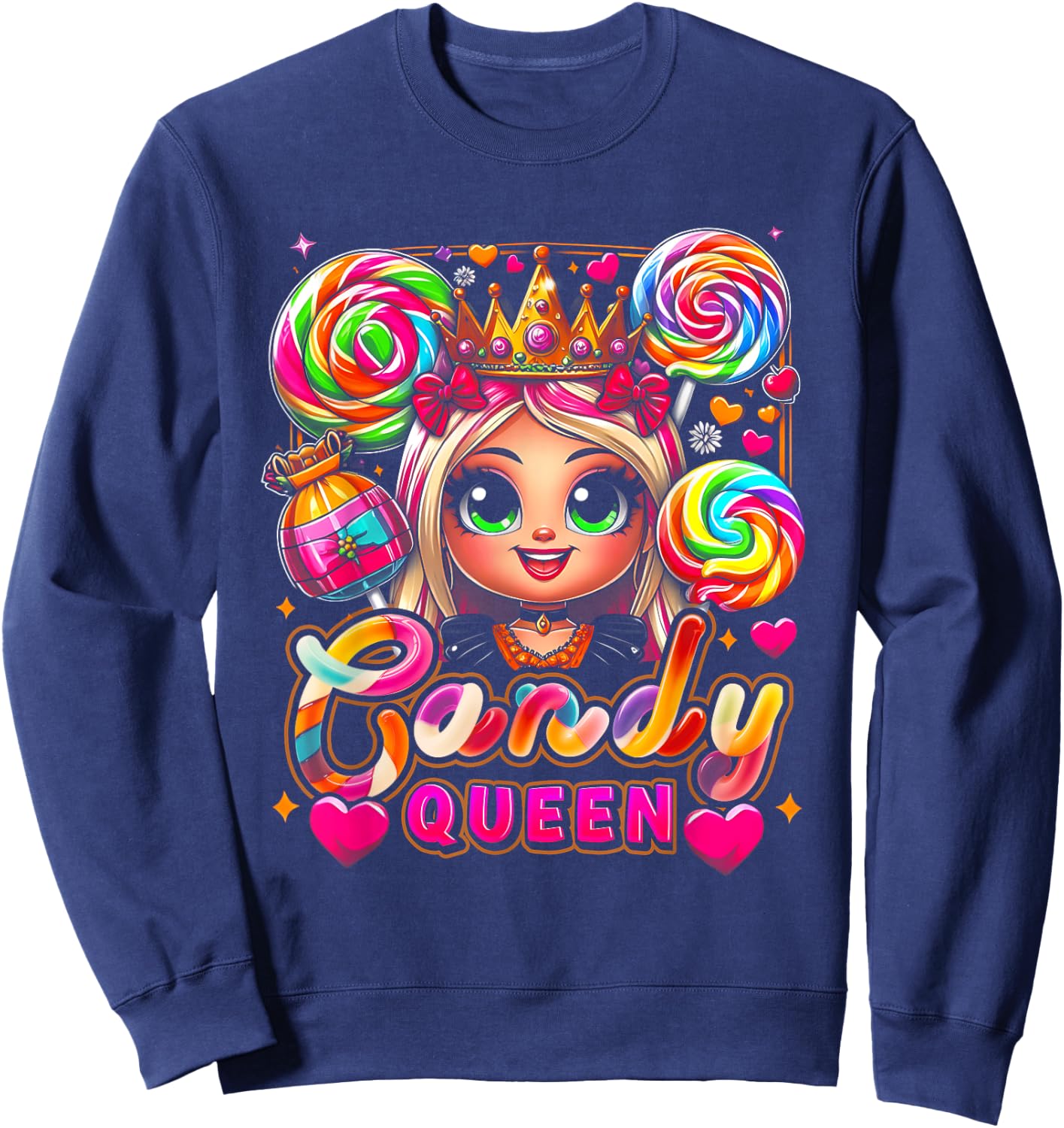 Funny Halloween Candy a Queen Lollipop Lover Girls Colorful Sweatshirt - Sweatshirt | Navy