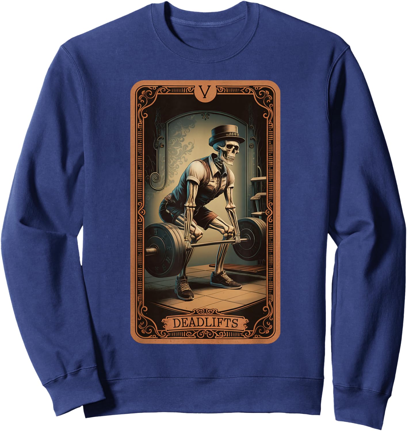 Tarot Card Skeleton Deadlifts Powerlifting Weightlifting Gym Sweatshirt - Sweatshirt | Navy