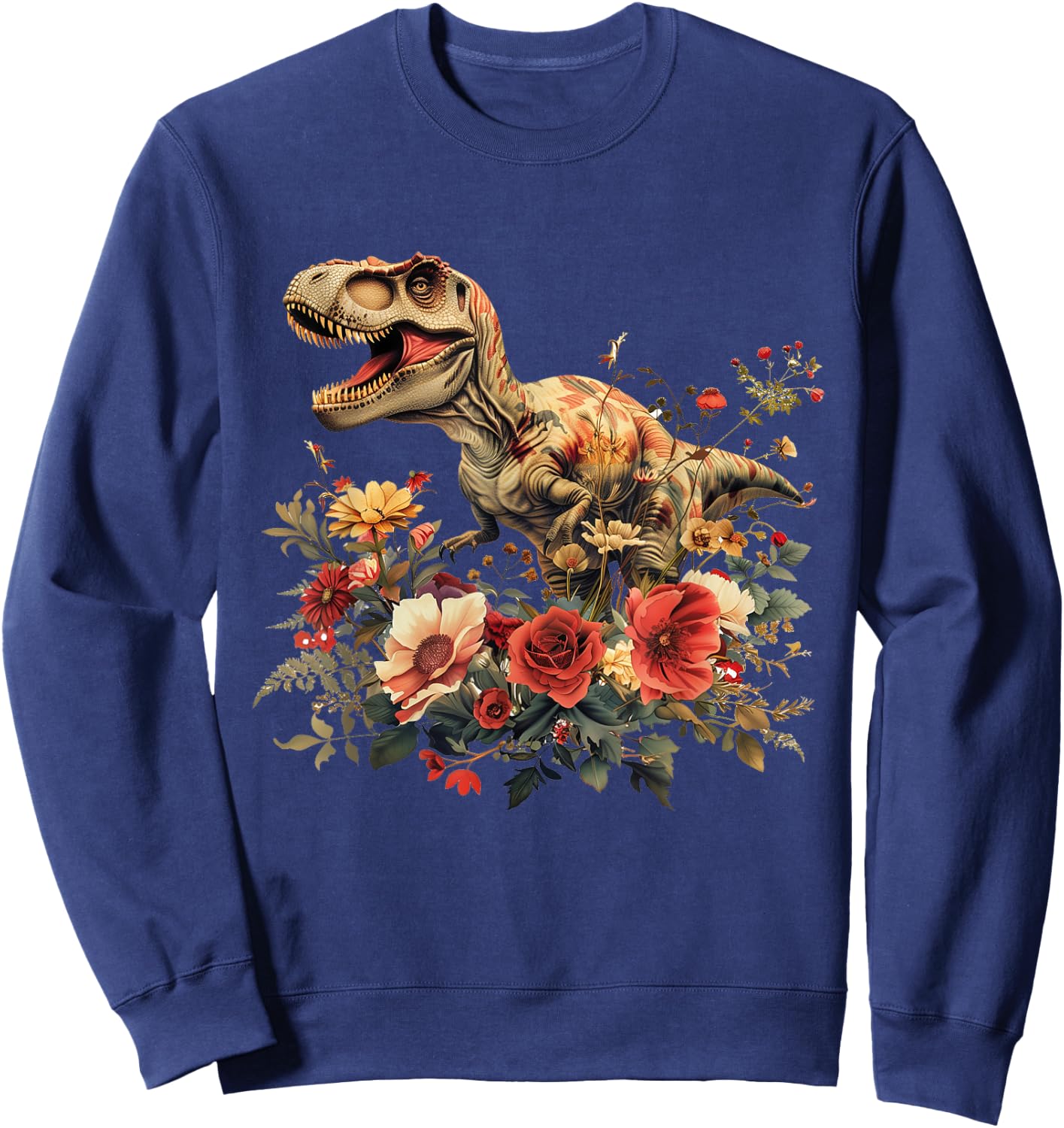 Trex Dinosaur Dino Floral Flower Sweatshirt - Sweatshirt | Navy