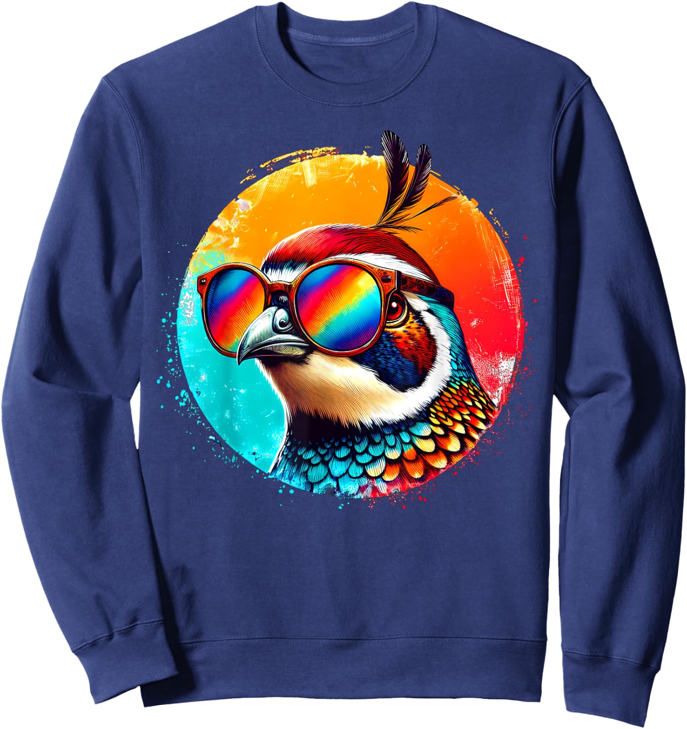 Cool Tie Dye Quail Sunglasses Bird Illustration Art Sweatshirt - Sweatshirt | Navy