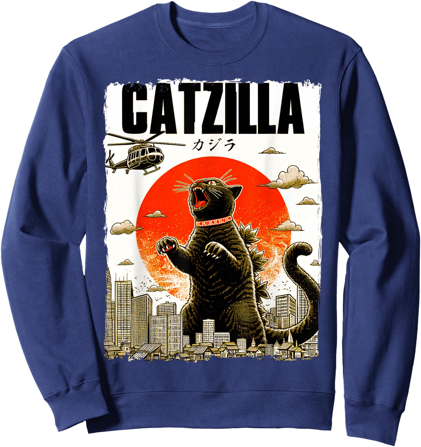 Catzilla Funny Cat Lover Kitten Catzilla Cat Japanese Art Sweatshirt - Sweatshirt | Navy