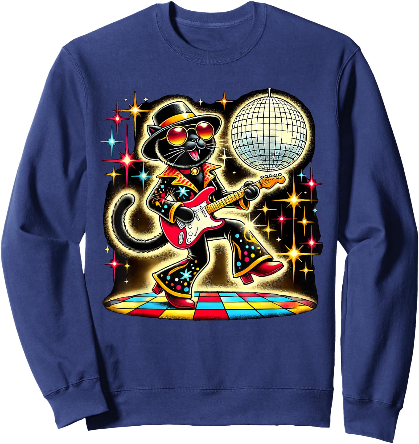 Aesthetic Black Cat Disco Men Women Kids Sweatshirt - Sweatshirt | Navy