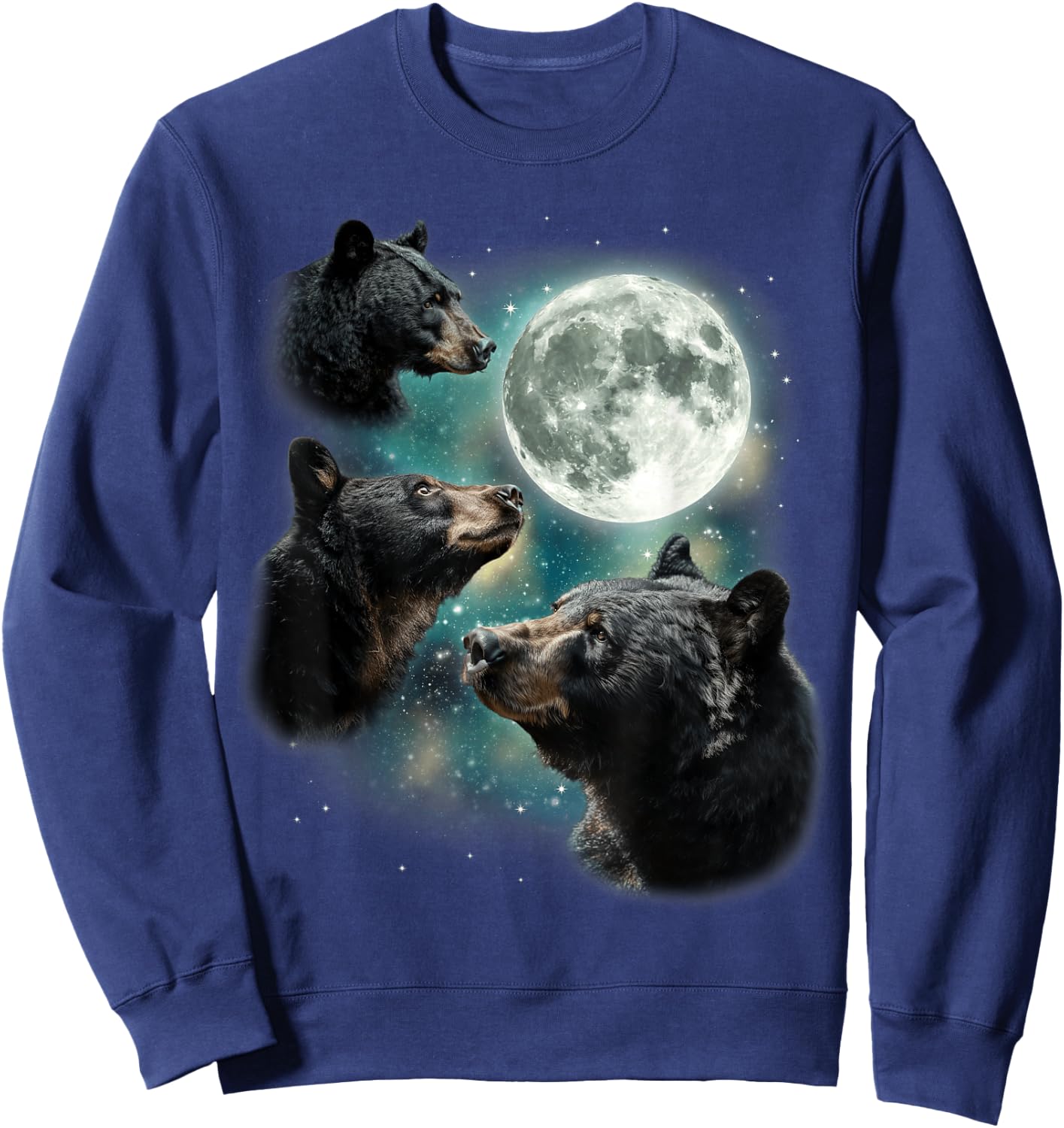 Three Black Bear Moon | 3 Wild Bears Gazing at The Moonlight Sweatshirt - Sweatshirt | Navy