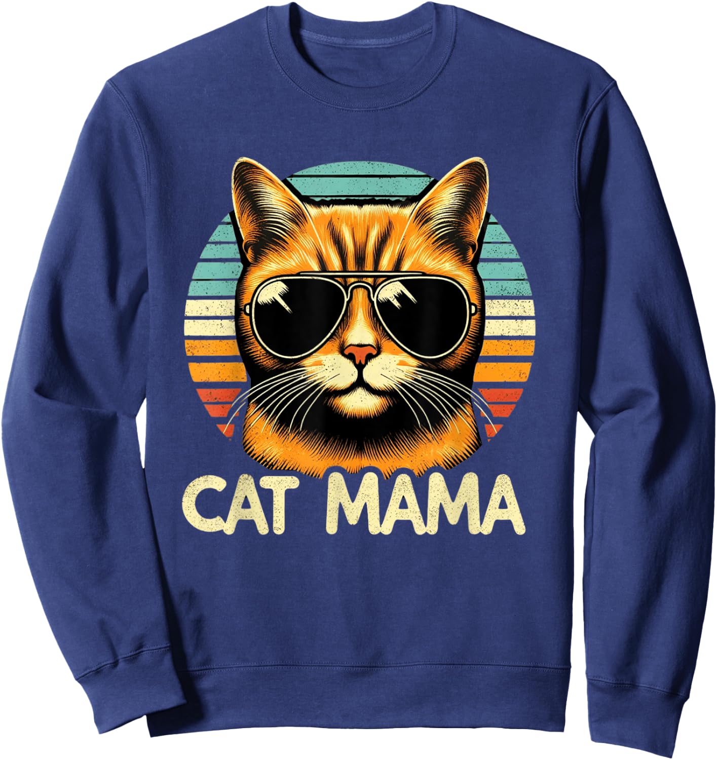 Cat Mama Cool Orange Cat Mother's Day Retro Cat Mom Sweatshirt - Sweatshirt | Navy