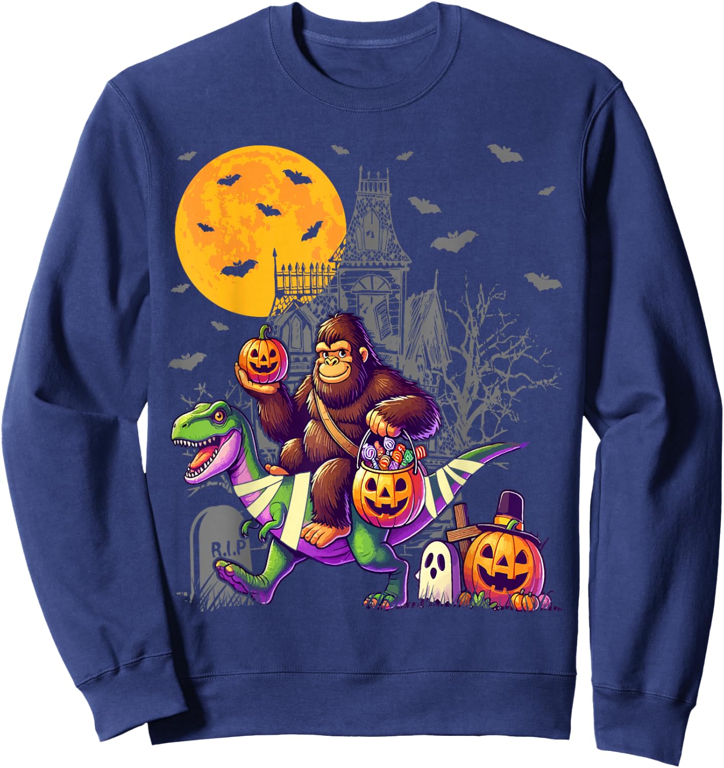 Bigfoot Dinosaur Halloween Costume T Rex Boys Kids Sweatshirt - Sweatshirt | Navy