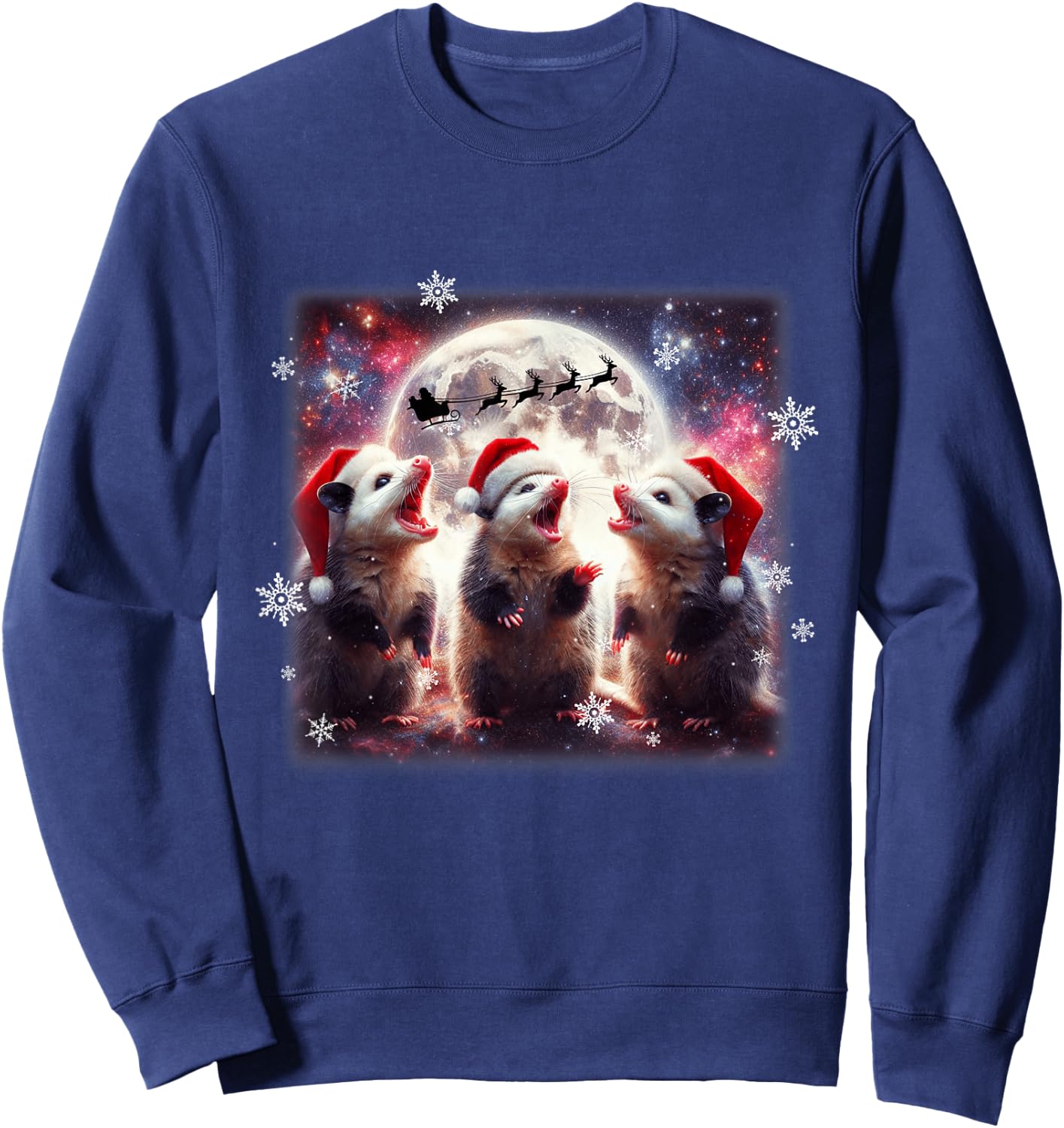 Howling Opossums Under the Moon Funny Weird Meme Christmas Sweatshirt - Sweatshirt | Navy
