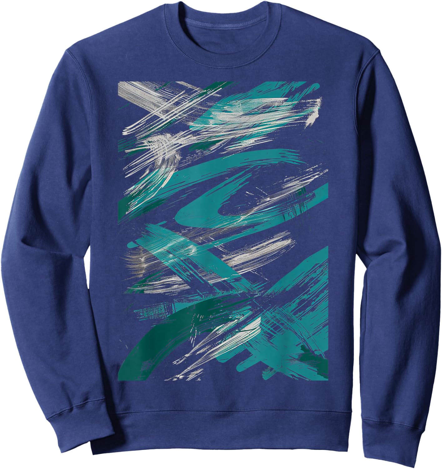 Teal And White Brushstroke Design Graphic Sweatshirt - Sweatshirt | Navy