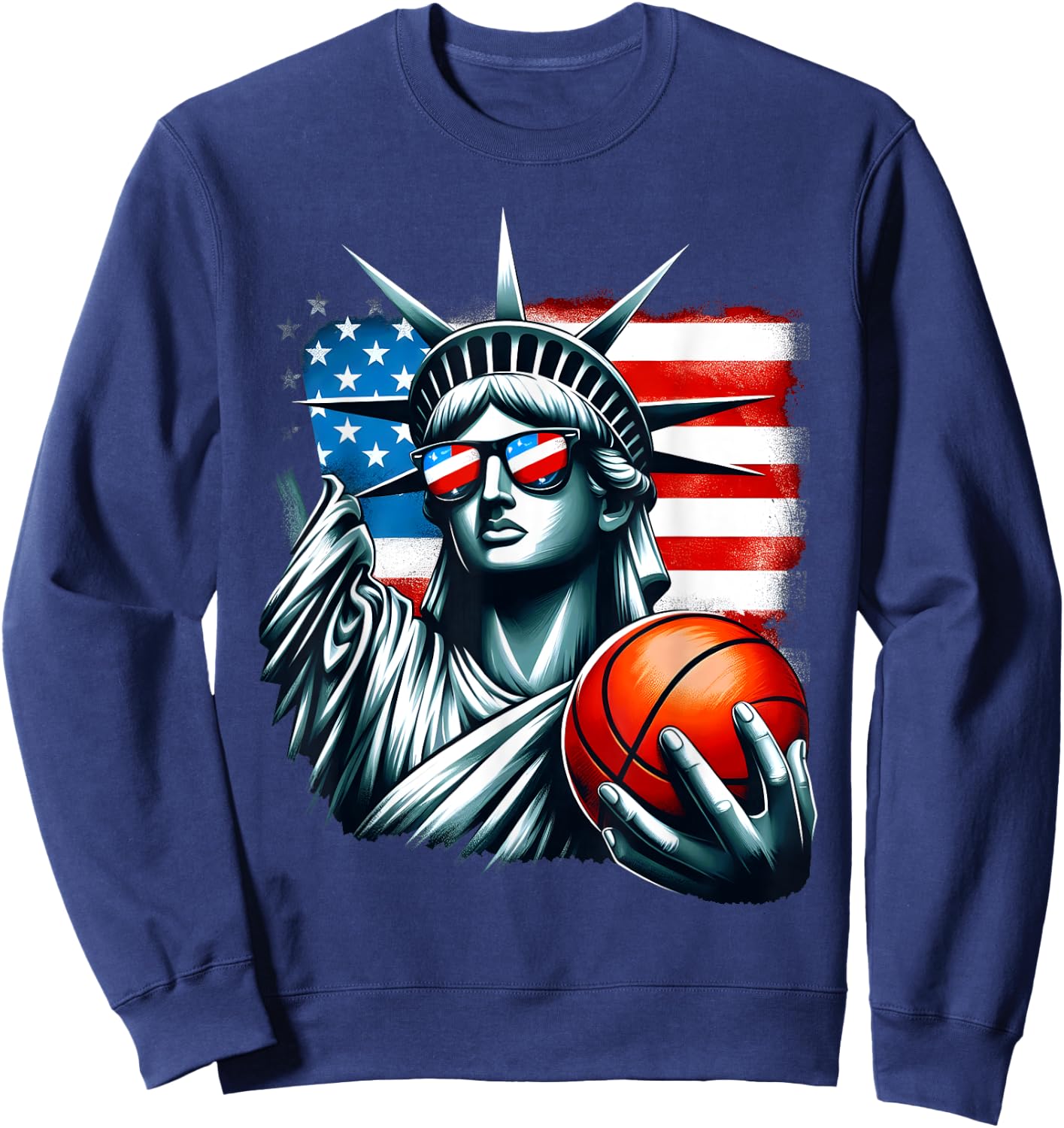 Independence Day 4th of July Statue of Liberty Basketball Kids Men Sweatshirt - Sweatshirt | Navy