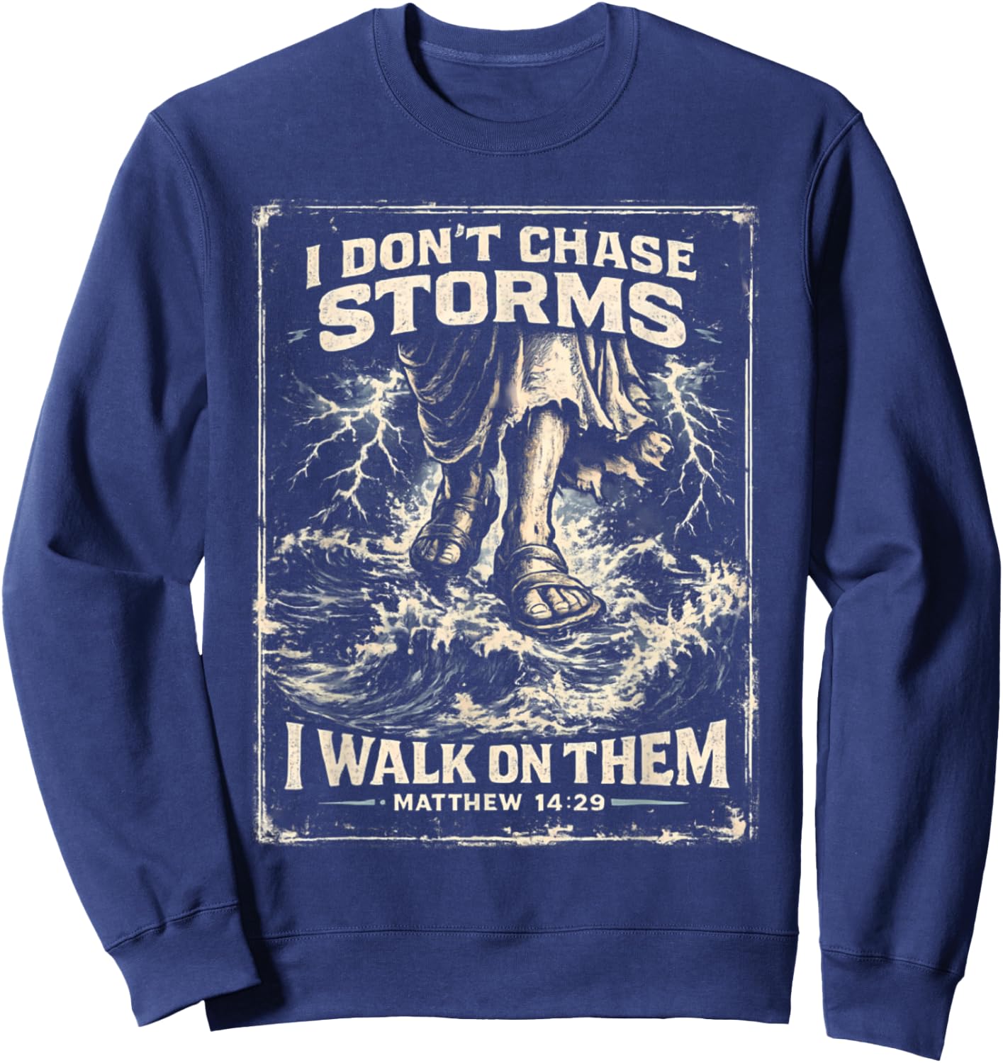 Jesus Walking on Water Matthew 14:29 Funny Christian Sweatshirt - Sweatshirt | Navy