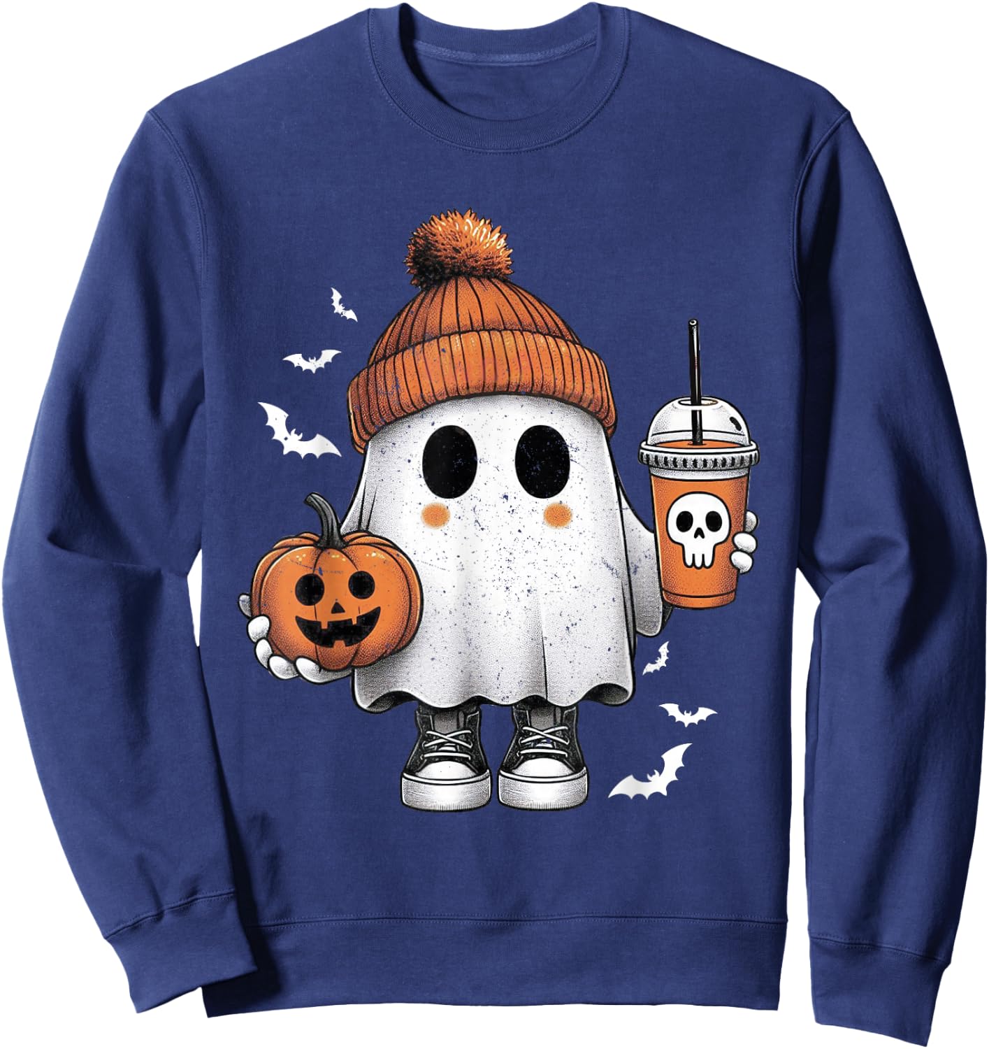 Cute Halloween Ghost Drink Pumpkin Halloween Sweatshirt - Sweatshirt | Navy