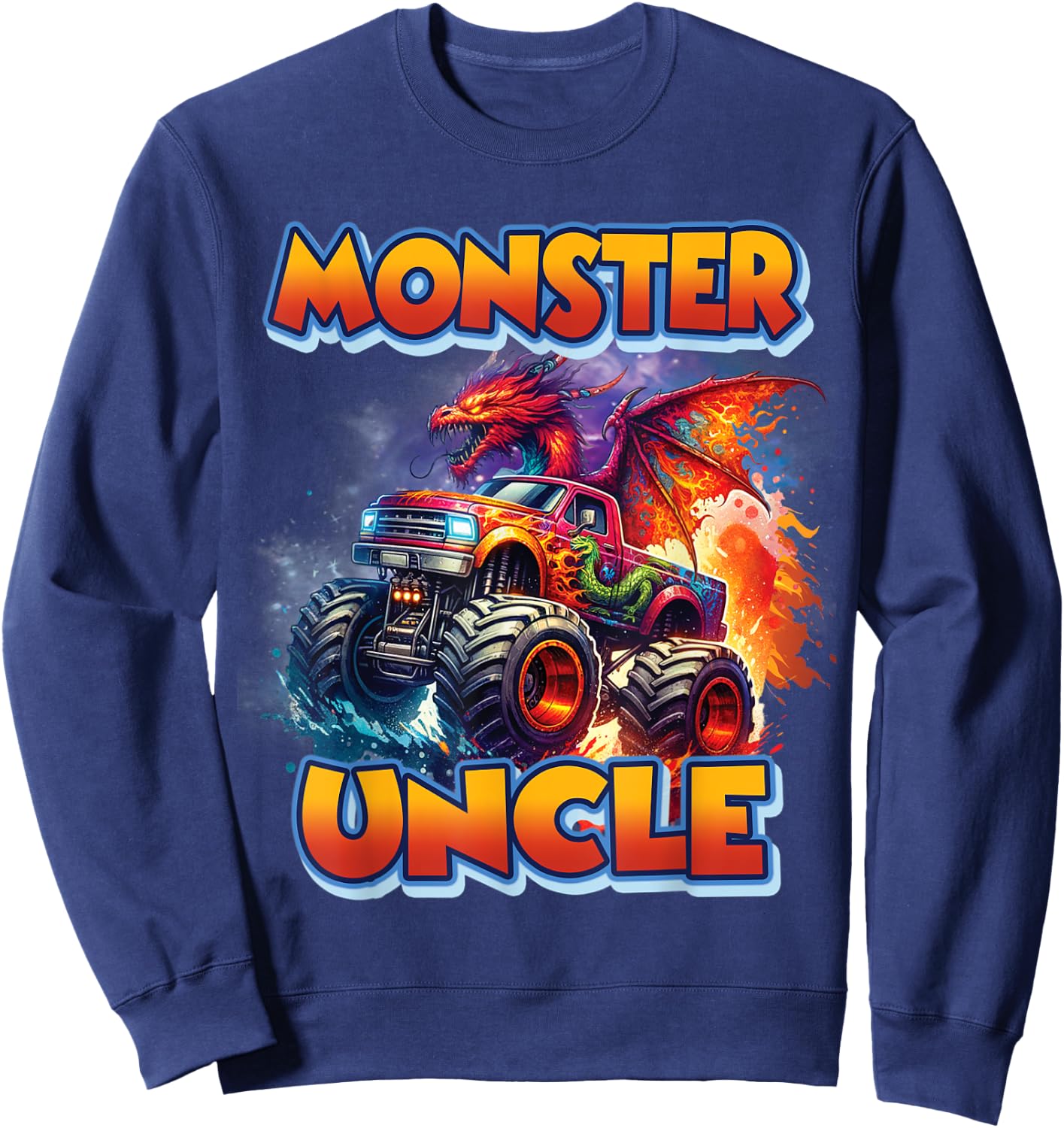 Monster Uncle Birthday Boy Monster Truck Car Family Matching Sweatshirt - Sweatshirt | Navy