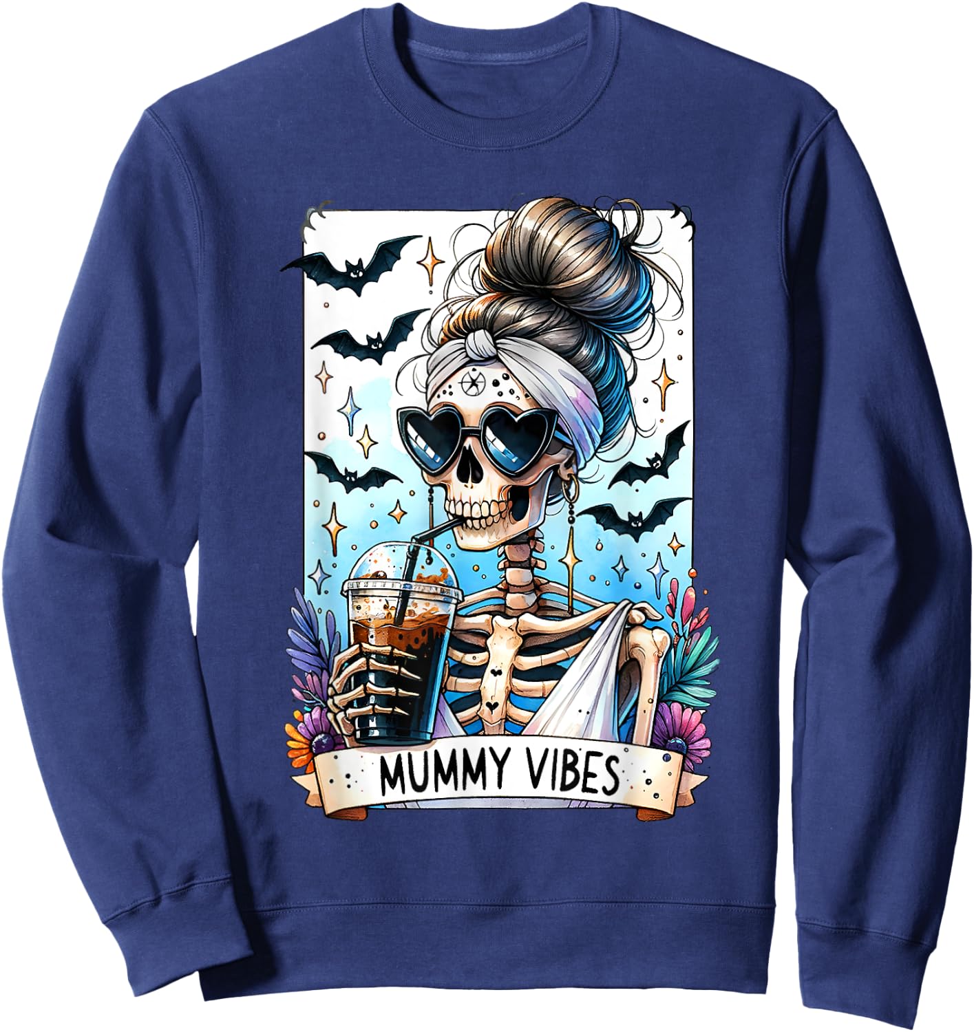 Tarot Card Mummy Vibes Spooky Season Skeleton Mom Halloween Sweatshirt - Sweatshirt | Navy