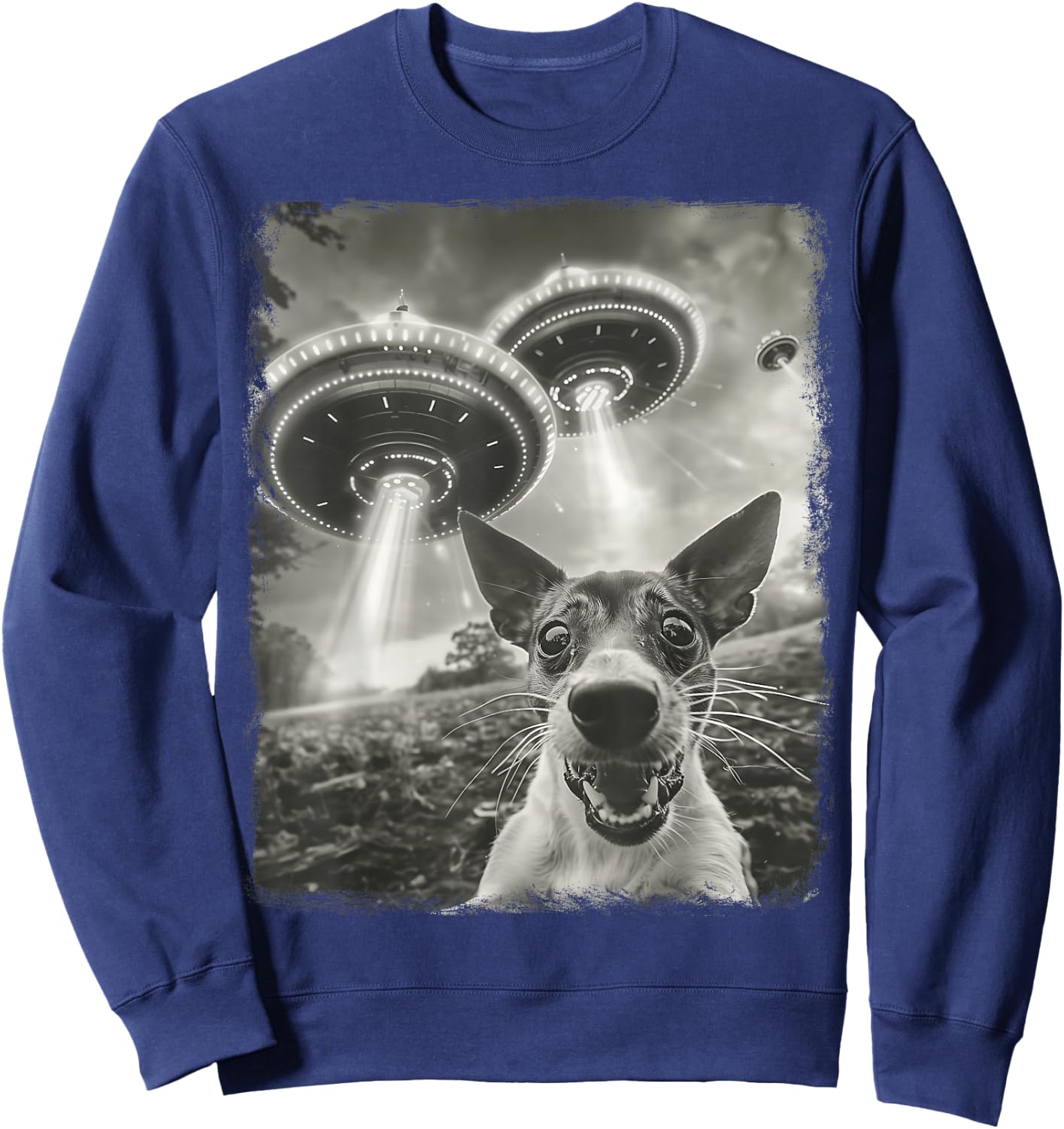 Rat Terrier Dog UFO Alien Extraterrestrial Selfie Sweatshirt - Sweatshirt | Navy
