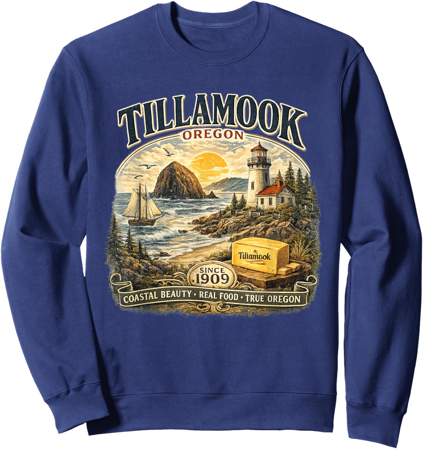 Tillamooks Coastal Beauty Retro Oregon Coast Pacific NW Sweatshirt - Sweatshirt | Navy