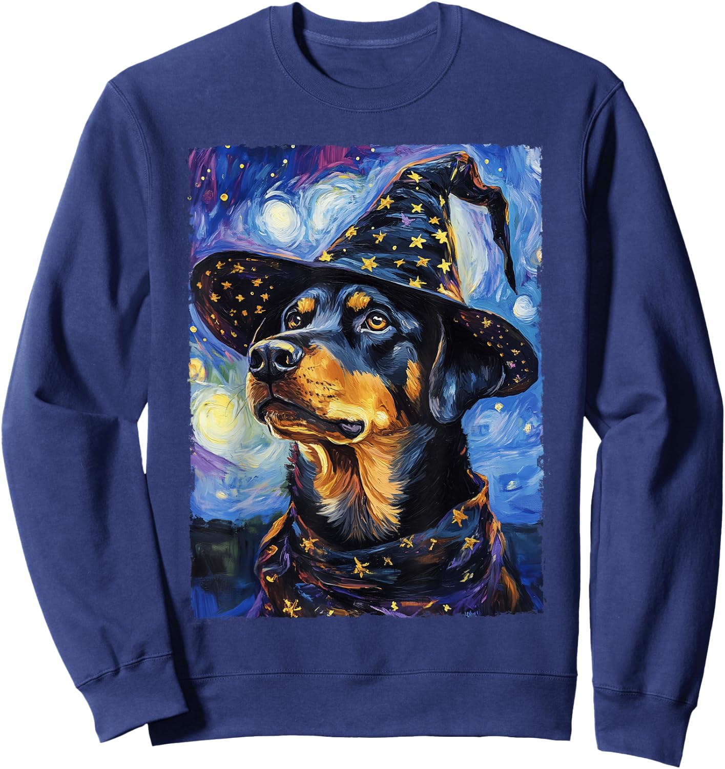 Rottweiler Witch Costume Painting Starry Night Dog Men Women Kids Sweatshirt - Sweatshirt | Navy