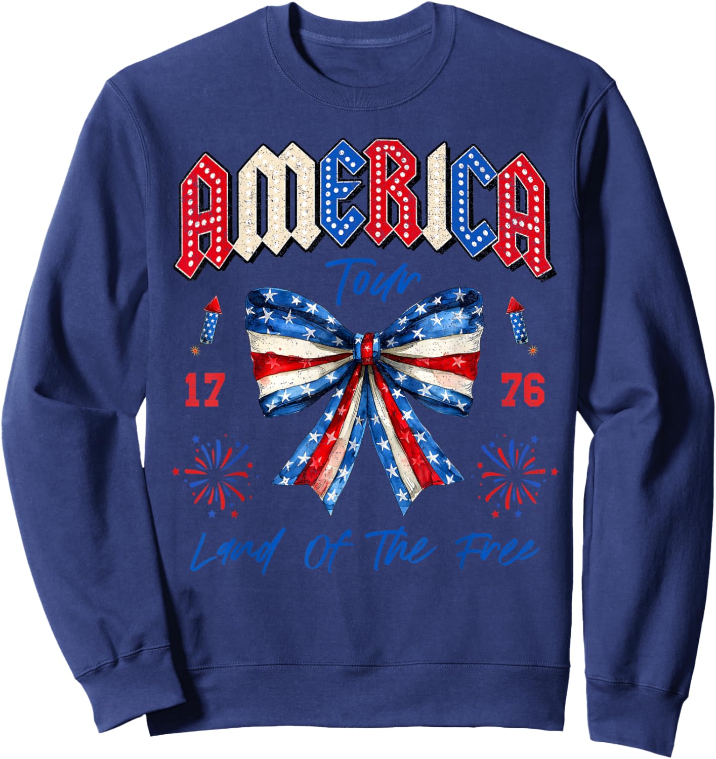 America Tour 1776 Coquette Bow Freedom Patriotic 4th Of July Sweatshirt - Sweatshirt | Navy
