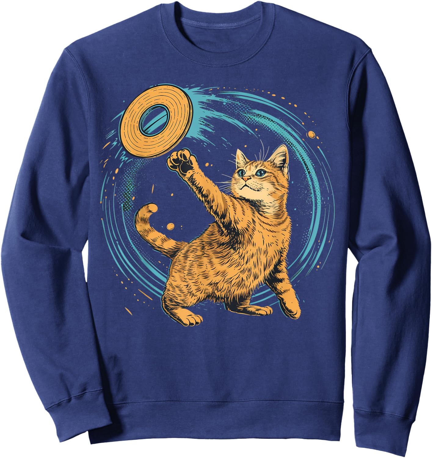 Disc Golfer Cat on Disc Golf Women Kids Sweatshirt - Sweatshirt | Navy